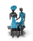 Bronze couple assis 20 cm bleu n°2