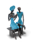 Bronze couple assis 20 cm bleu n°2