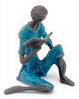Bronze assis à poser 25 cm bleu n°1