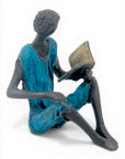 Bronze assis à poser 25 cm bleu n°3