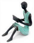 Bronze assis à poser 25 cm turquoise n°10
