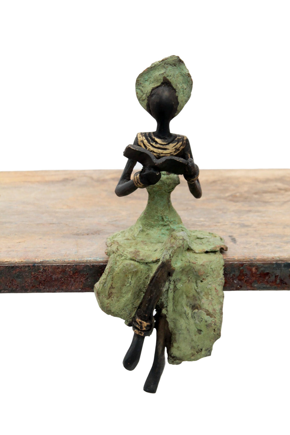 Bronze assis 15 cm vert n°4 