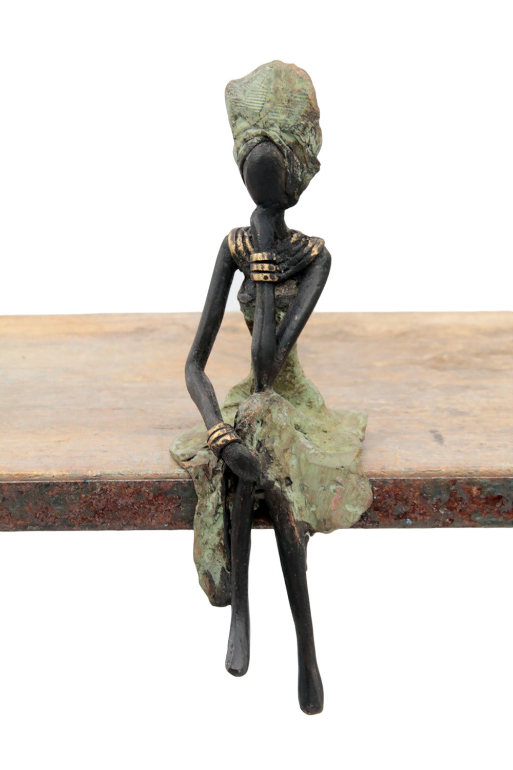 Bronze assis 15 cm vert n°5 