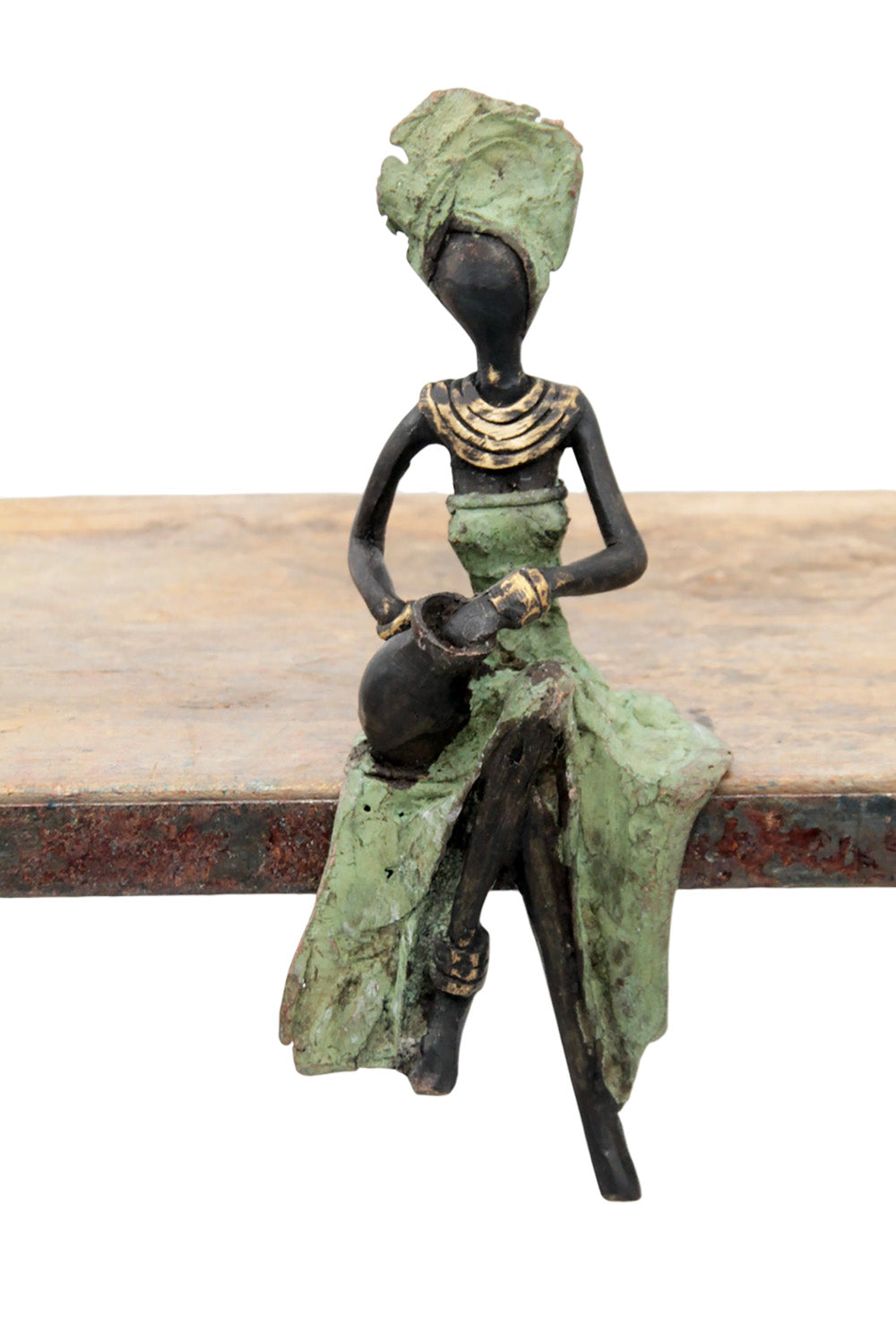 Bronze assis 15 cm vert n°16 