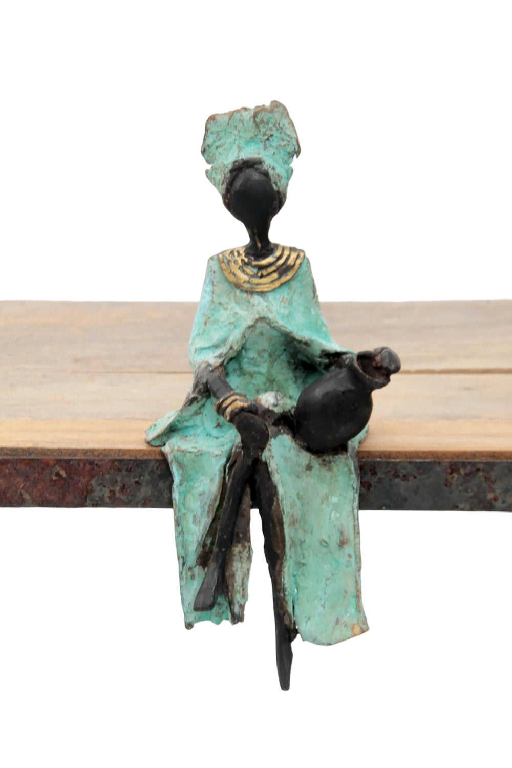 Bronze assis 15 cm turquoise n°1 