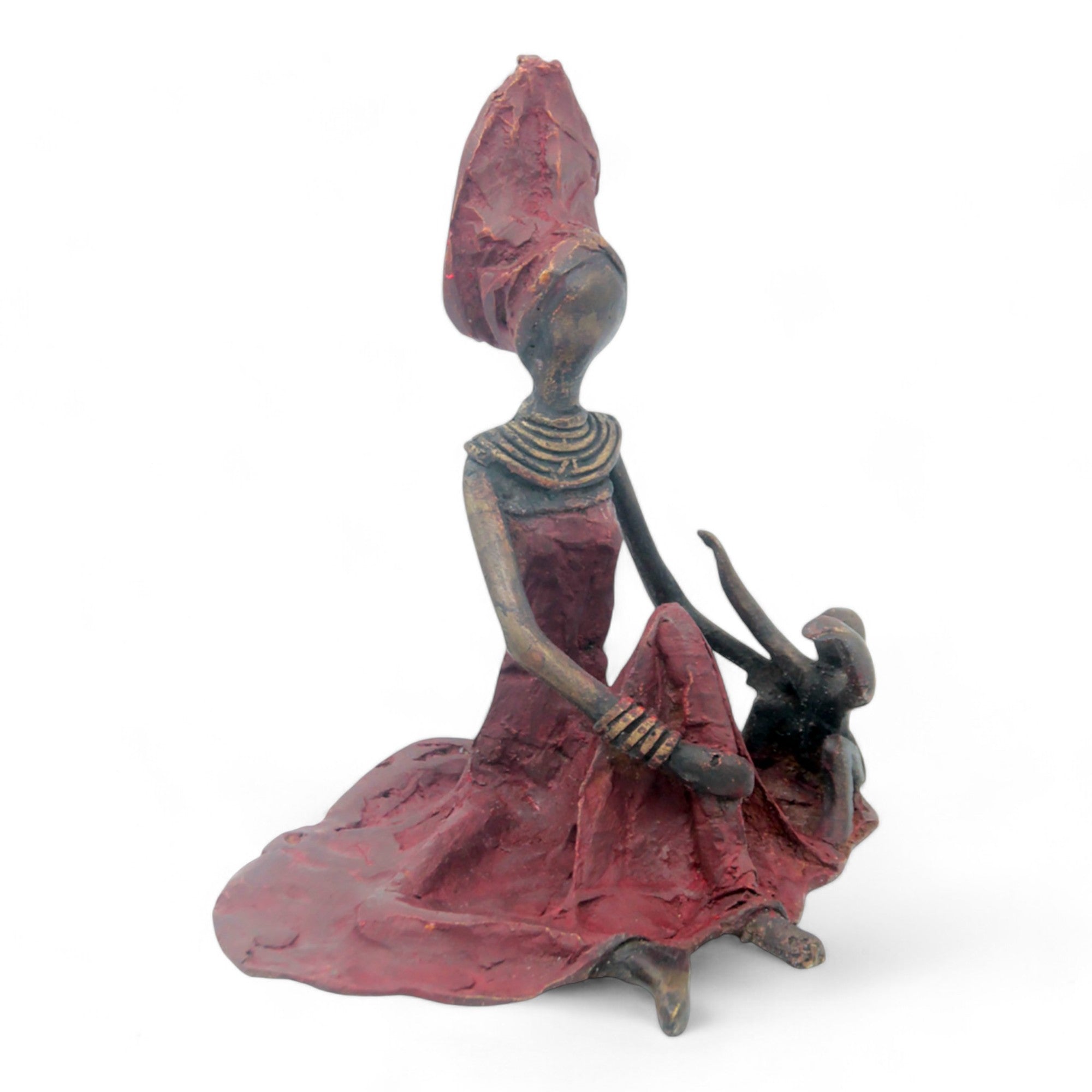 Bronze assis au sol 25 cm rouge n°10 Bronzes d'Afrique