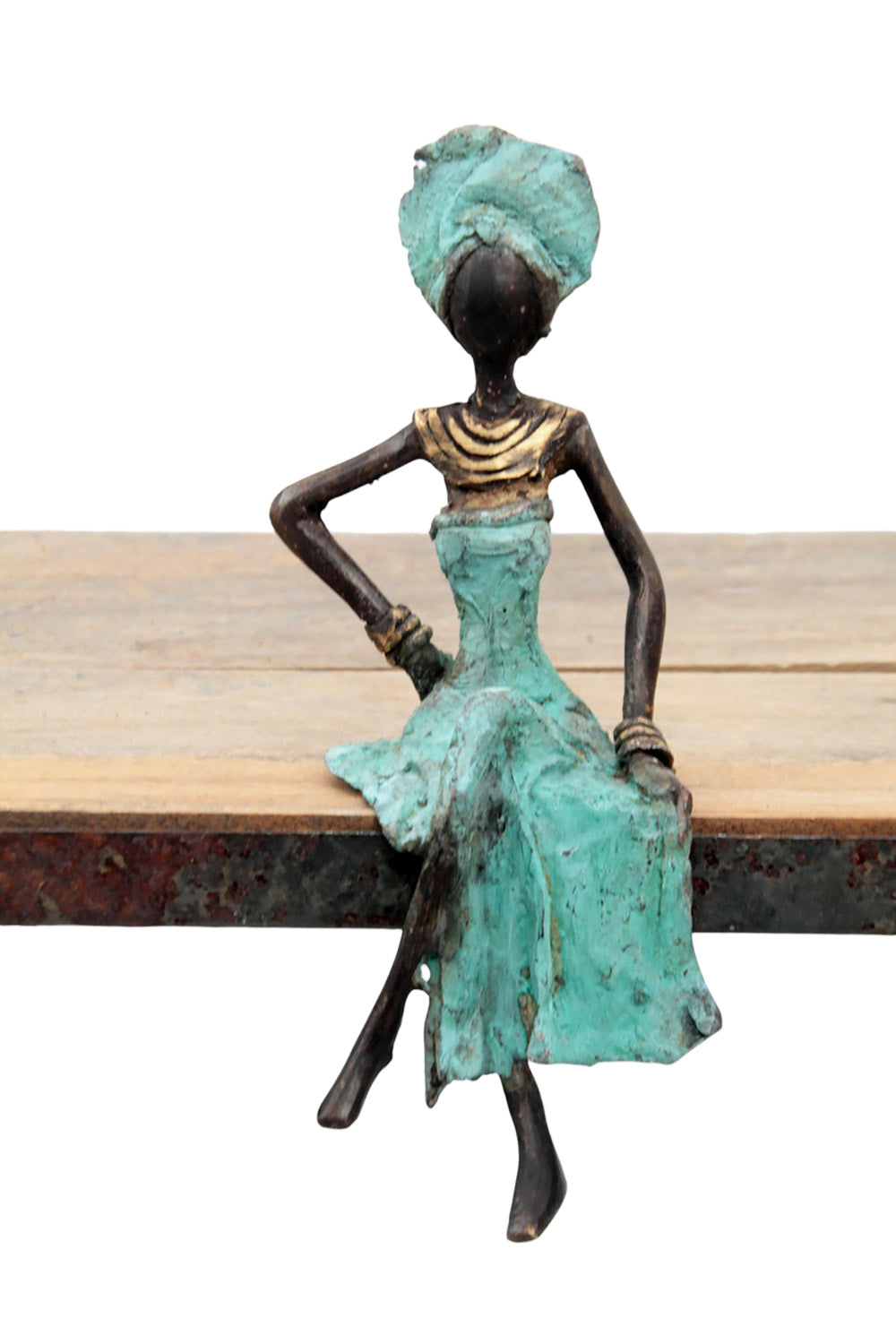 Bronze assis 15 cm turquoise n°7 