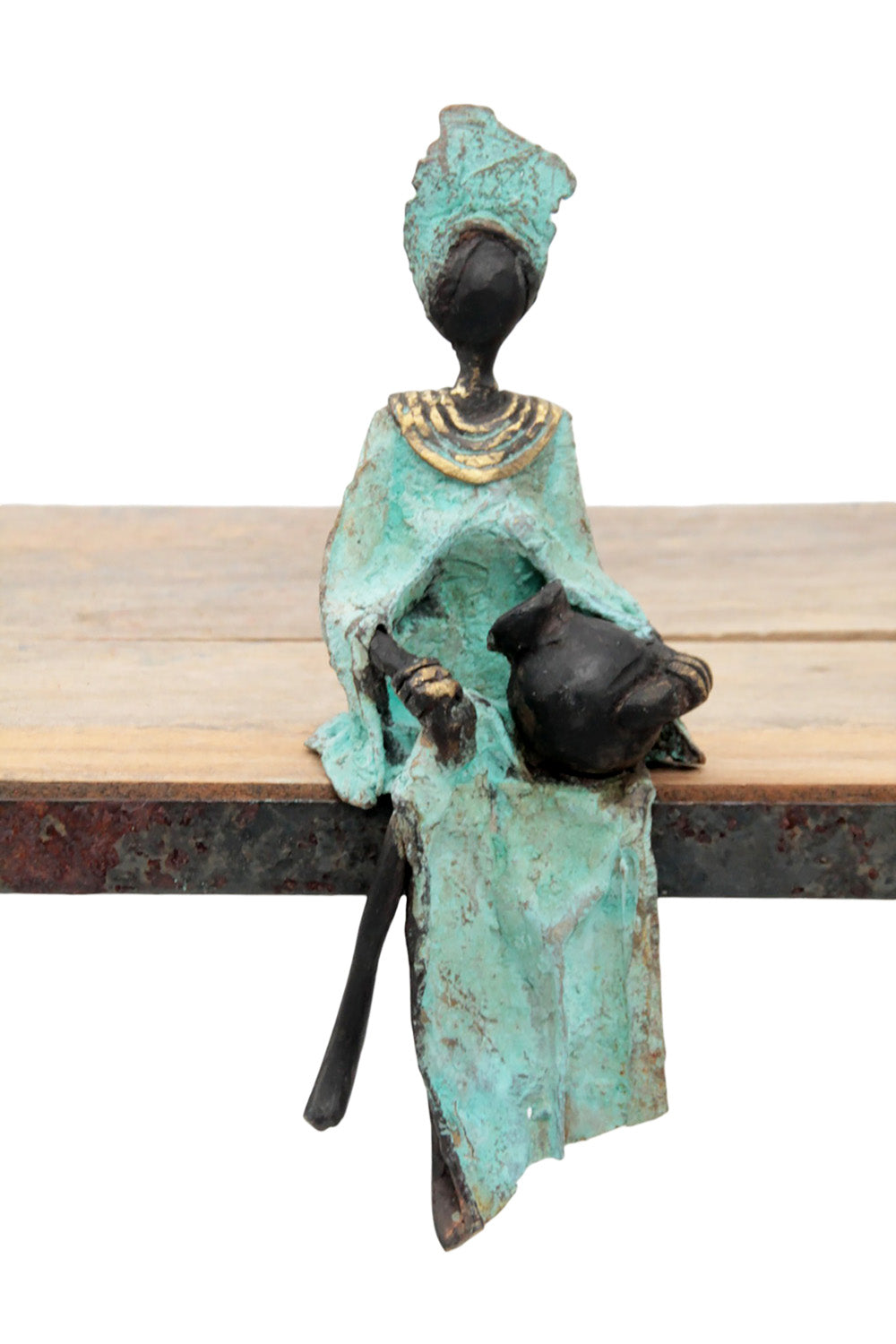 Bronze assis 15 cm turquoise n°9 