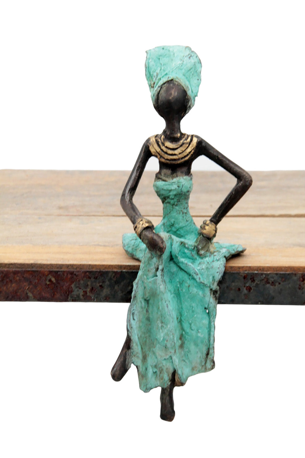 Bronze assis 15 cm turquoise n°13 