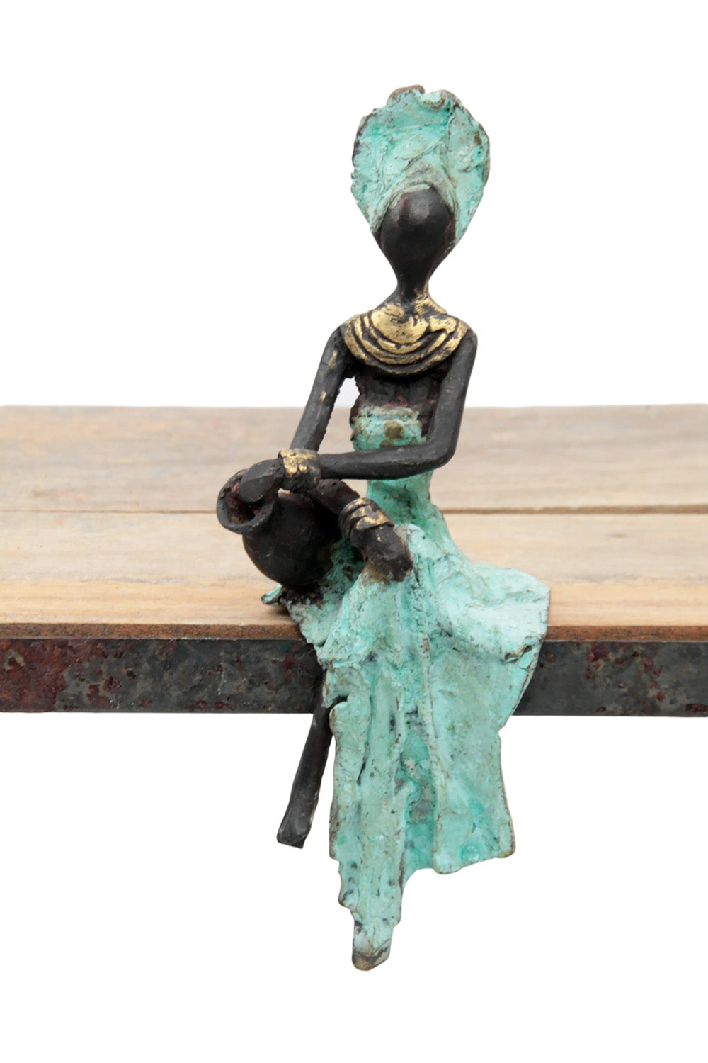 Bronze assis 15 cm turquoise n°14 