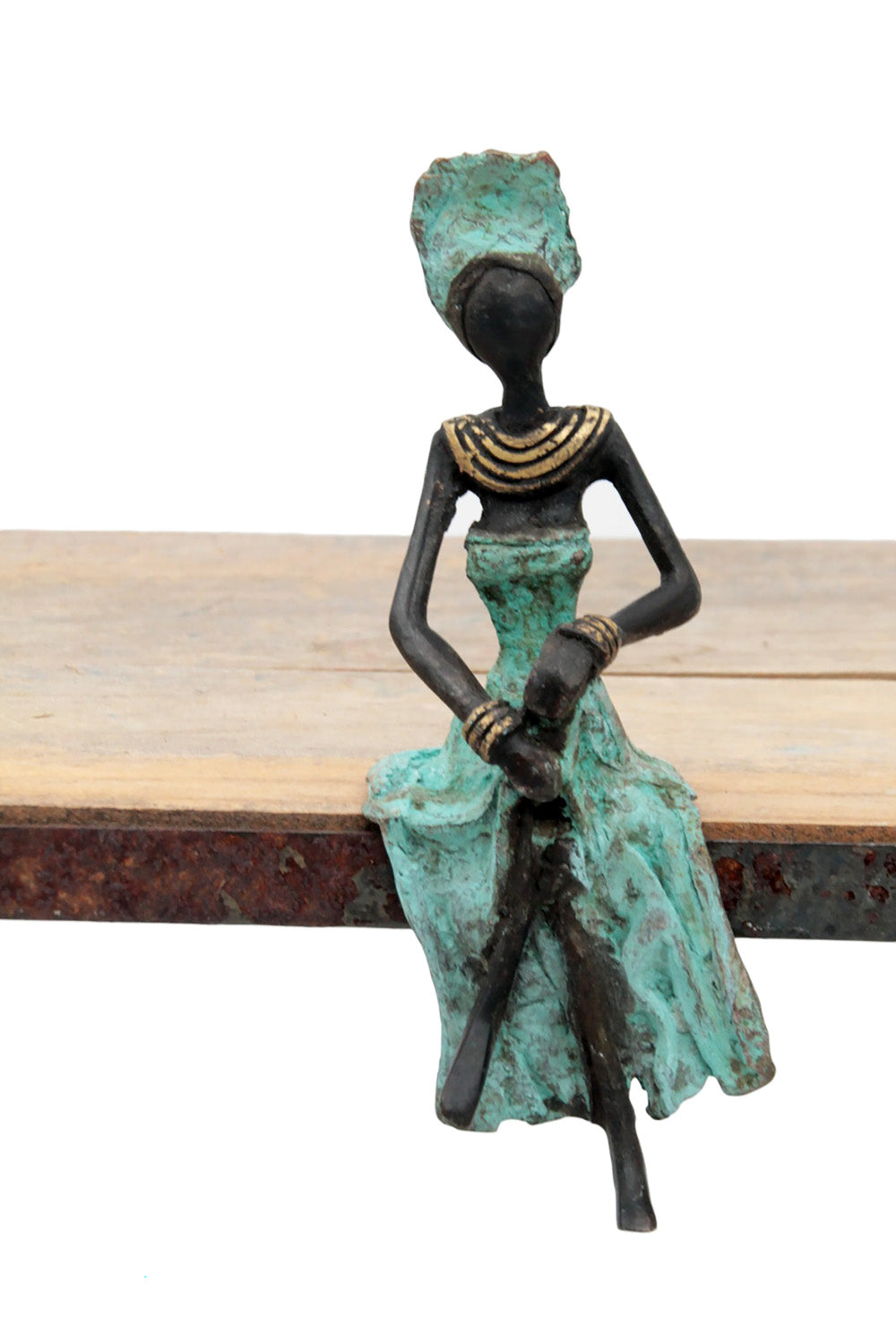 Bronze assis 15 cm turquoise n°15 