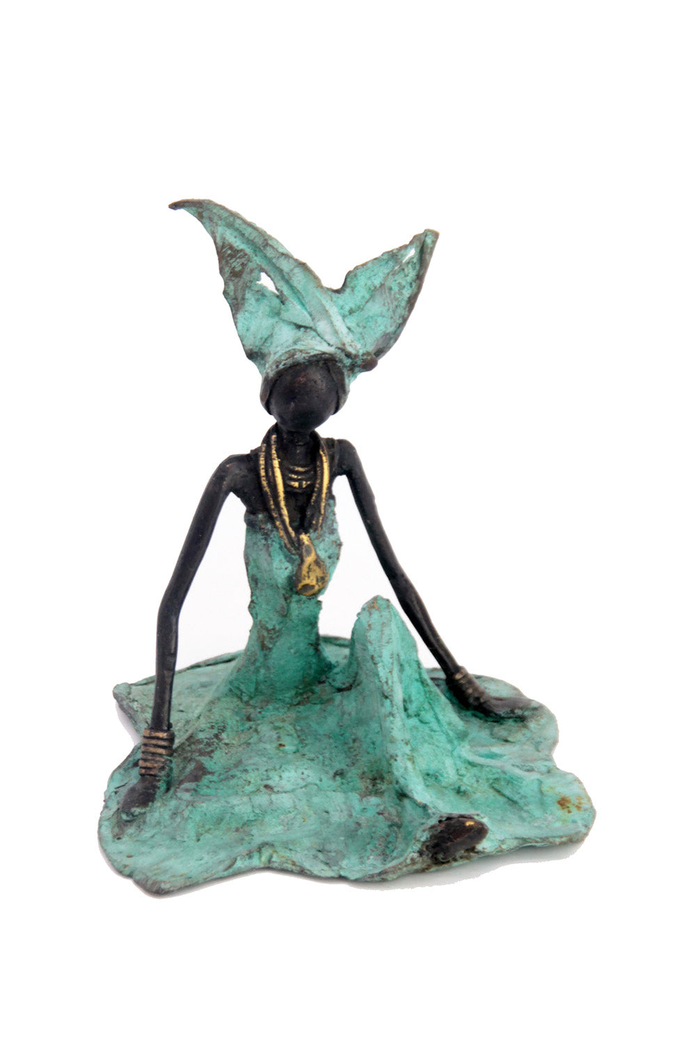 Bronze assis au sol 25 cm turquoise n°10 Bronzes d'Afrique