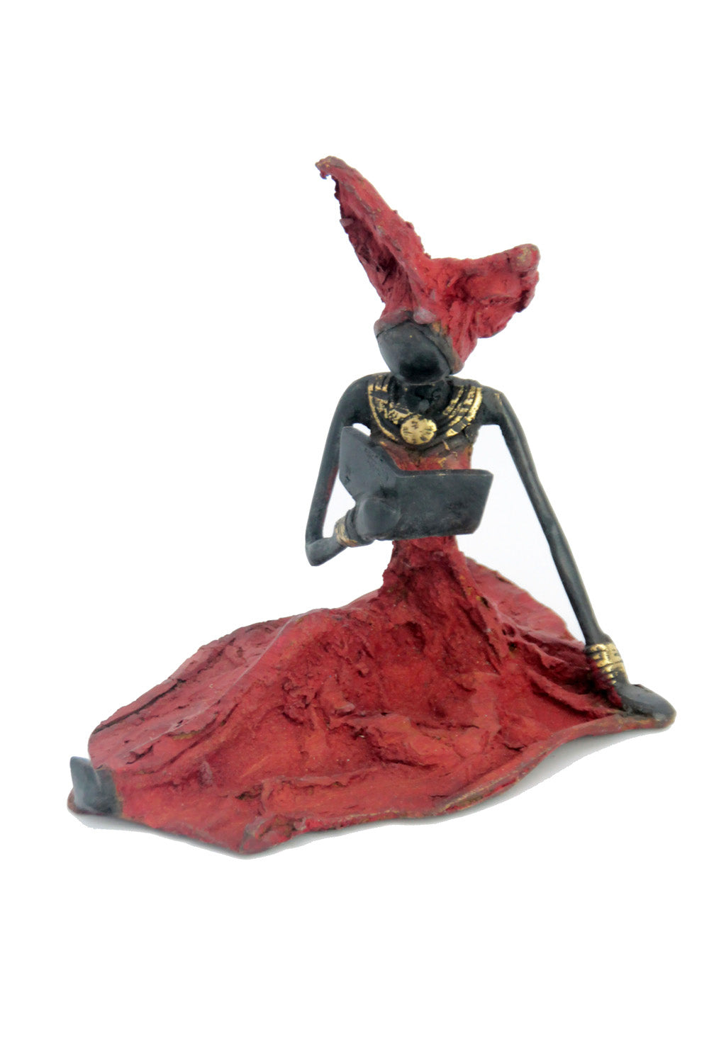 Bronze assis au sol 25 cm rouge n°12 Bronzes d'Afrique