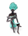 Bronze assis à poser 25 cm turquoise n°9 Bronzes d'Afrique