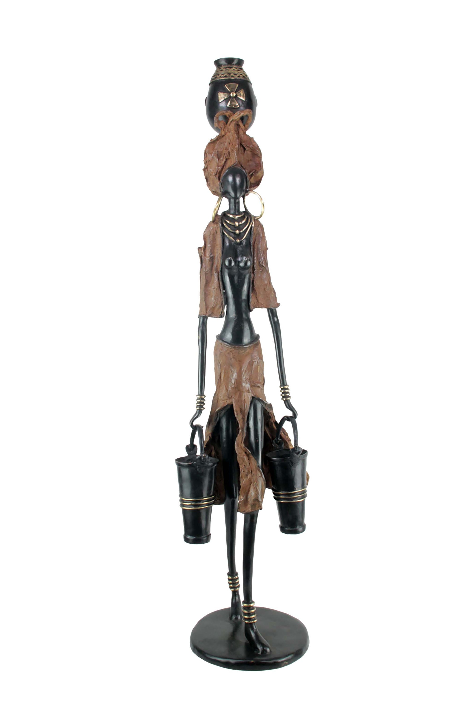 Bronze Issouf femme à 2 seaux 120 cm marron n°1 Bronzes d'Afrique