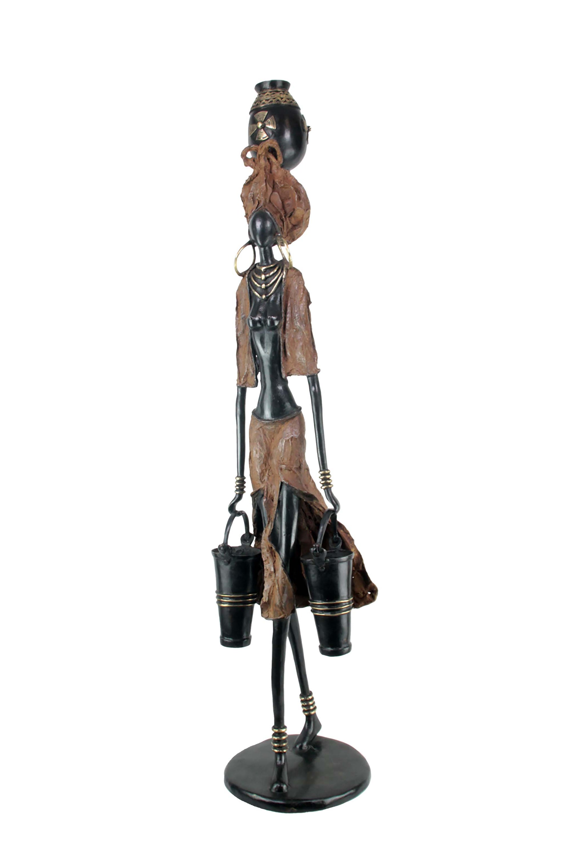 Bronze Issouf femme à 2 seaux 120 cm marron n°1 Bronzes d'Afrique
