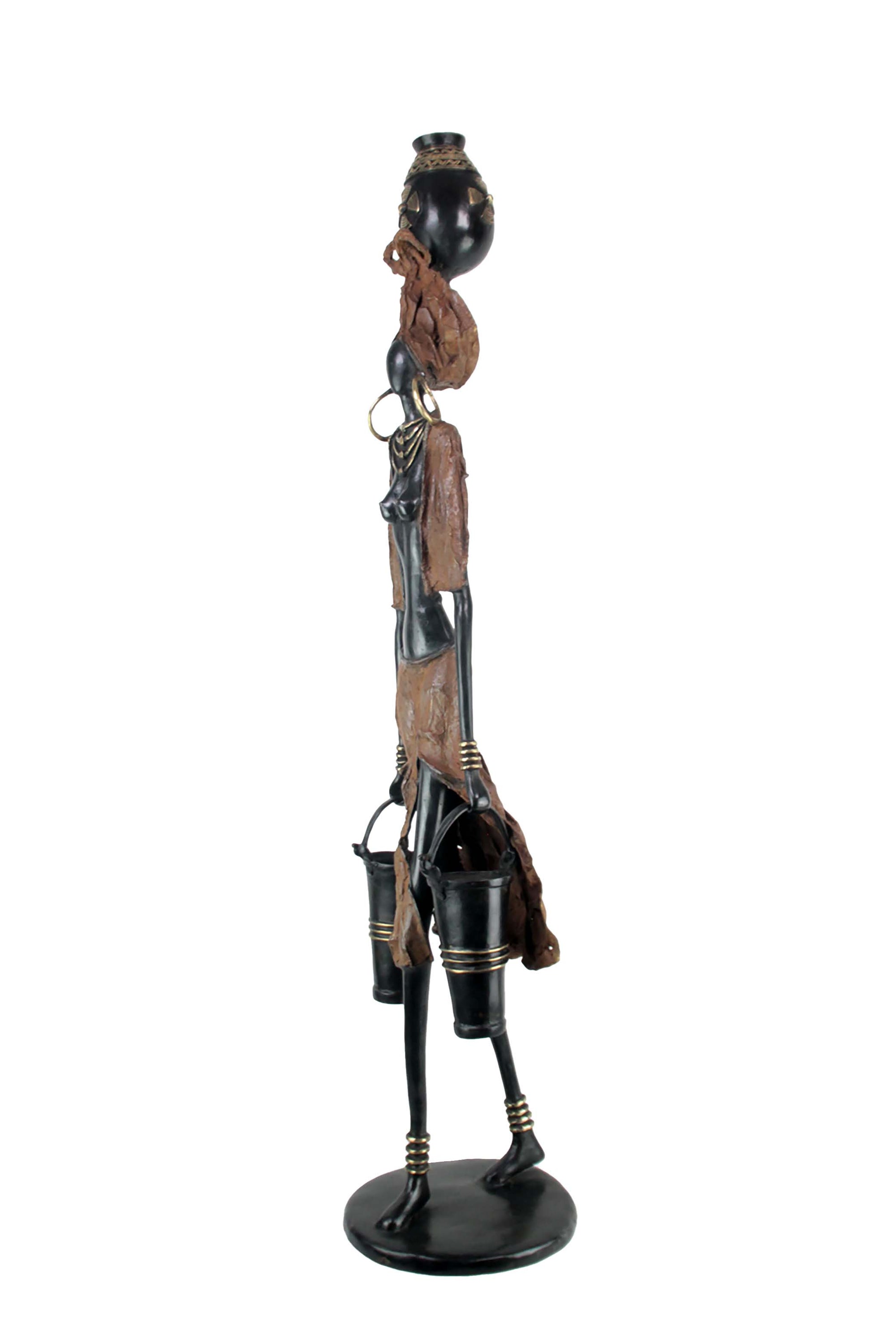 Bronze Issouf femme à 2 seaux 120 cm marron n°1 Bronzes d'Afrique