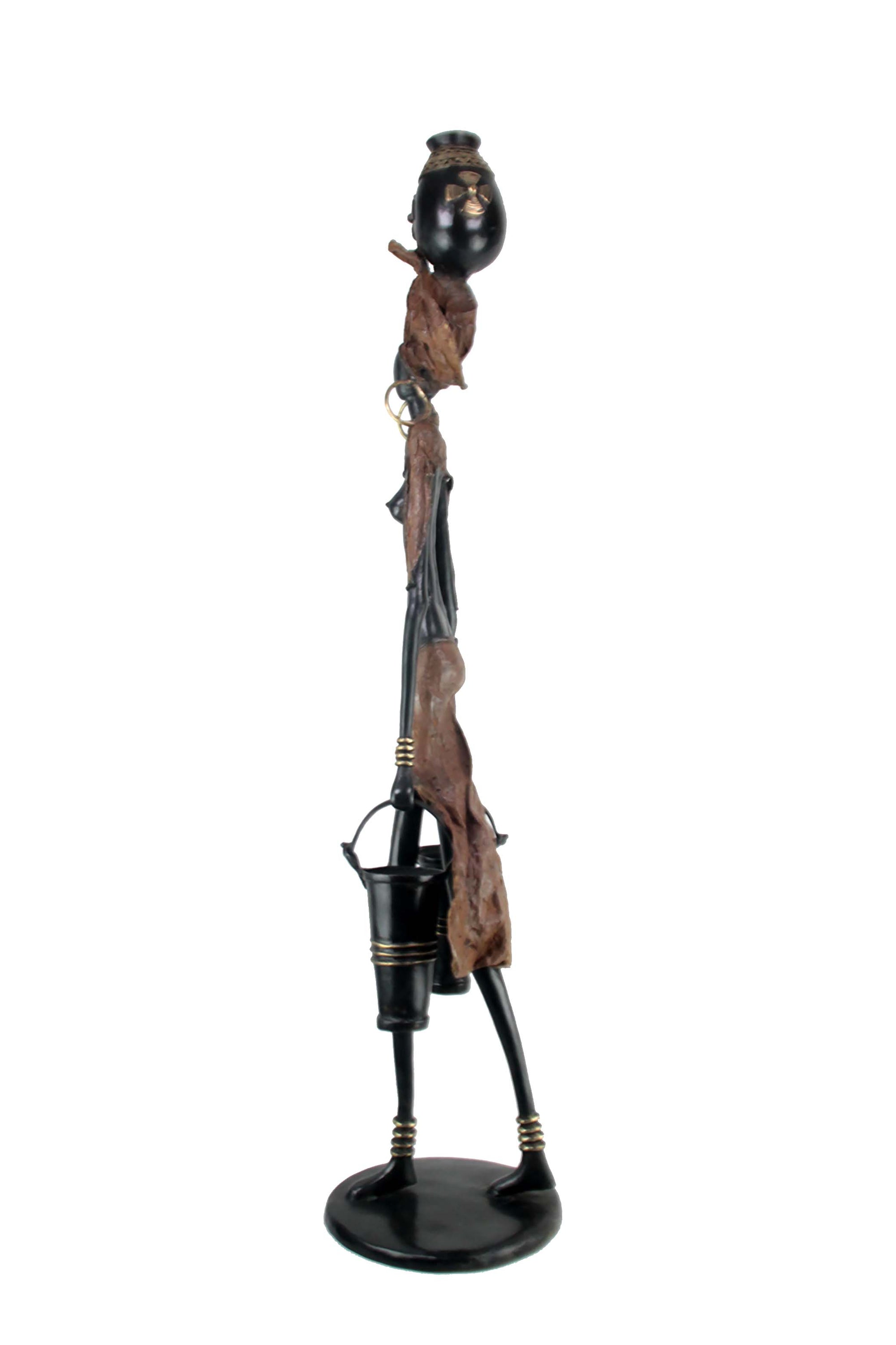 Bronze Issouf femme à 2 seaux 120 cm marron n°1 Bronzes d'Afrique