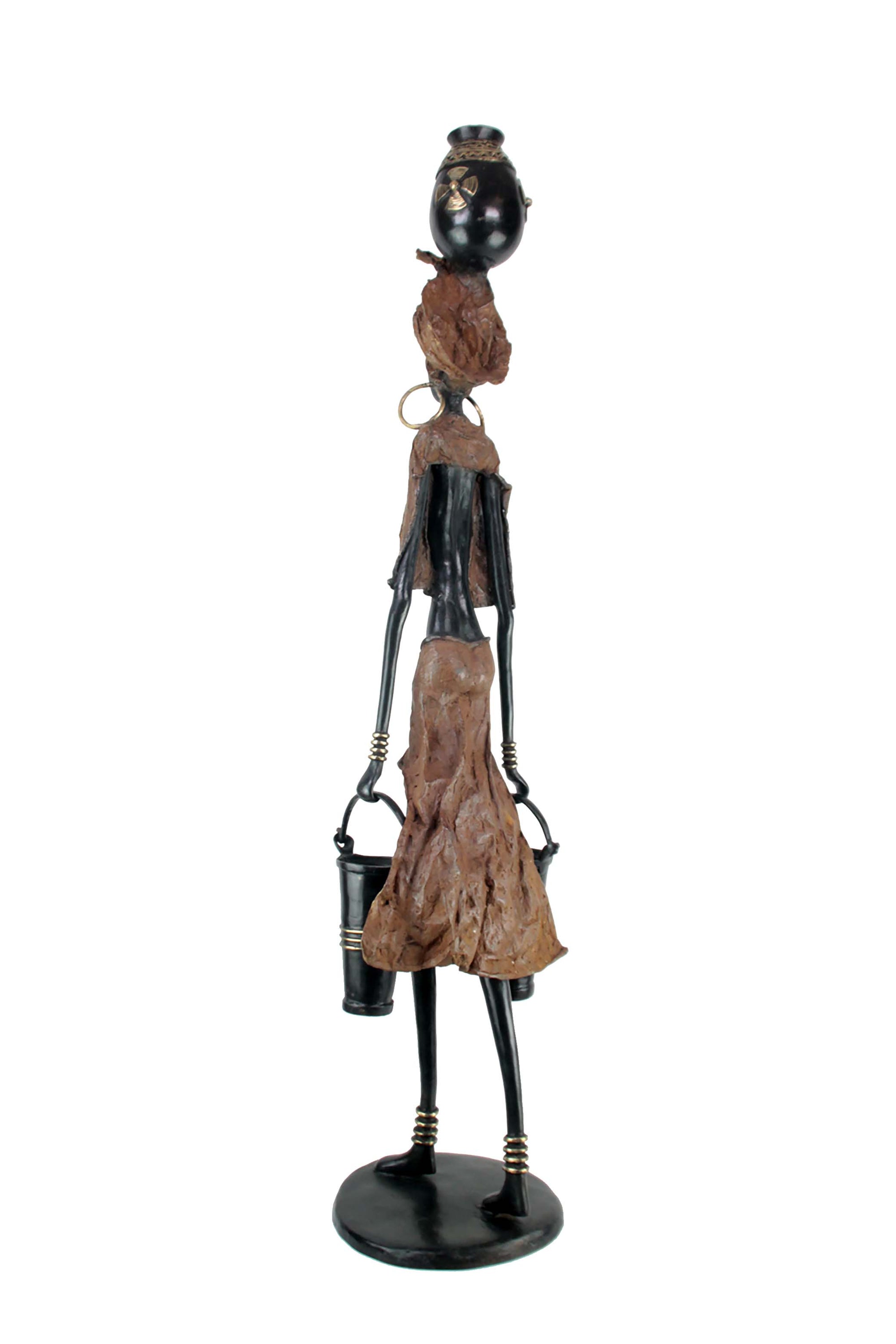 Bronze Issouf femme à 2 seaux 120 cm marron n°1 Bronzes d'Afrique