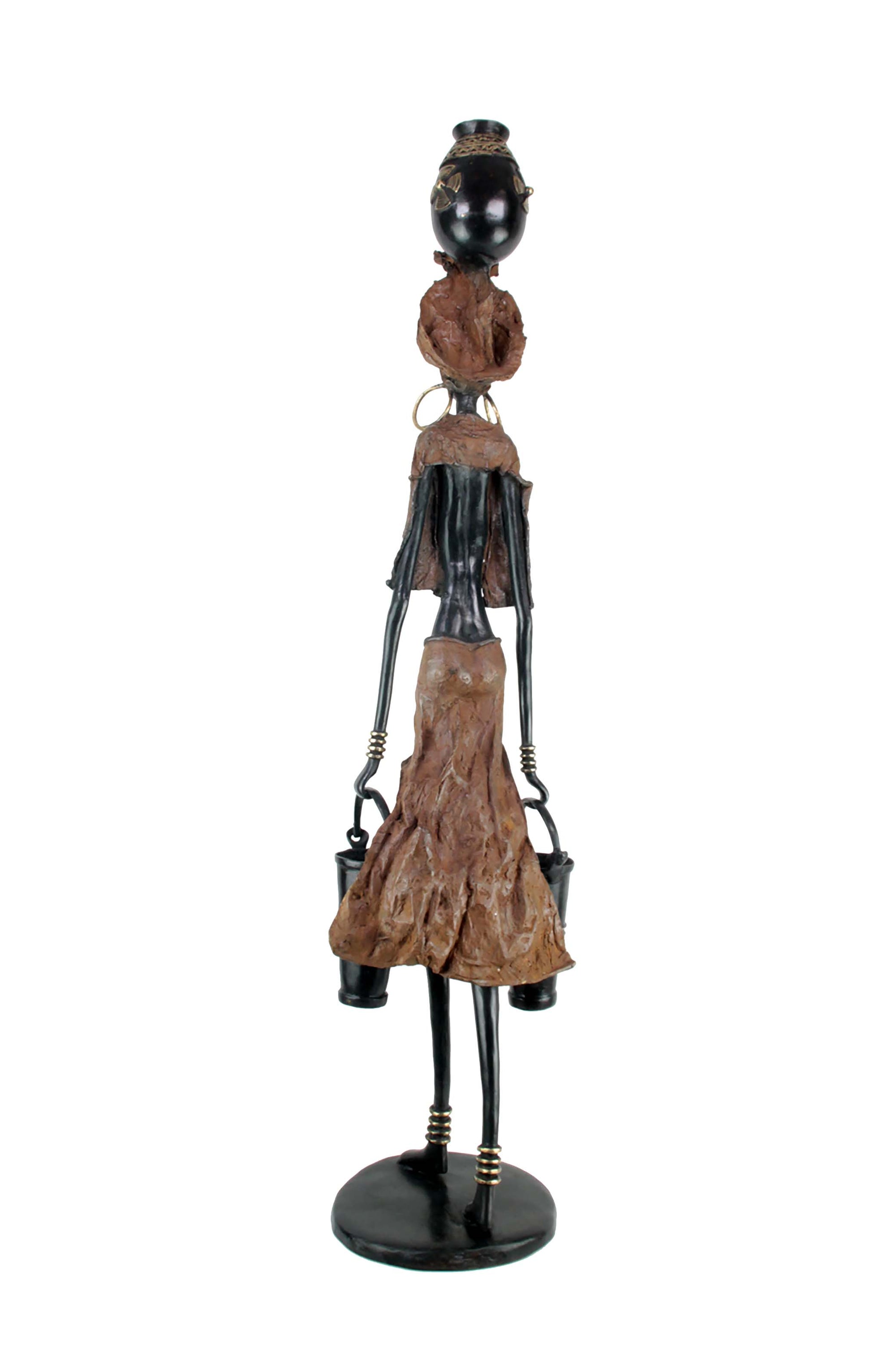 Bronze Issouf femme à 2 seaux 120 cm marron n°1 Bronzes d'Afrique