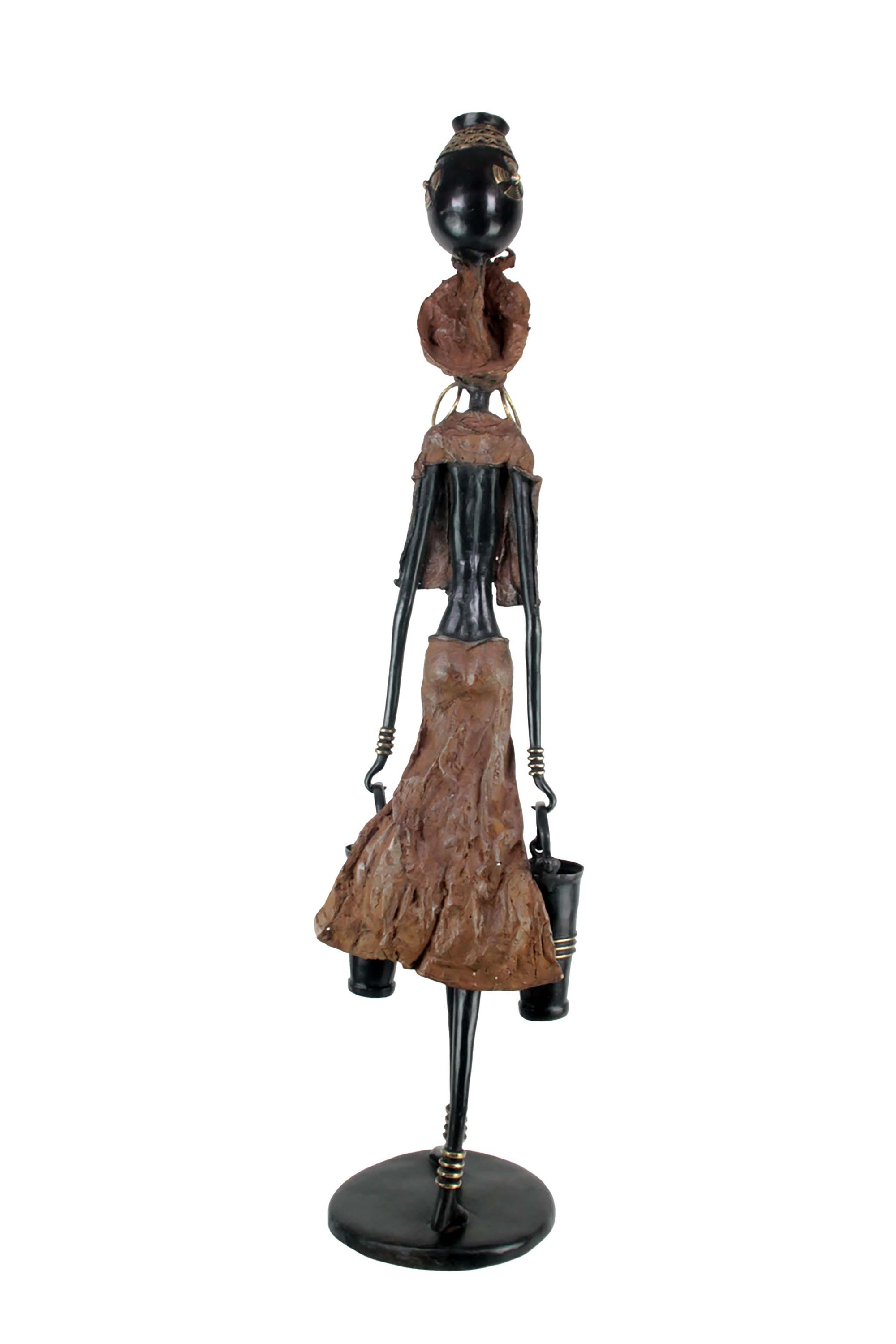 Bronze Issouf femme à 2 seaux 120 cm marron n°1 Bronzes d'Afrique