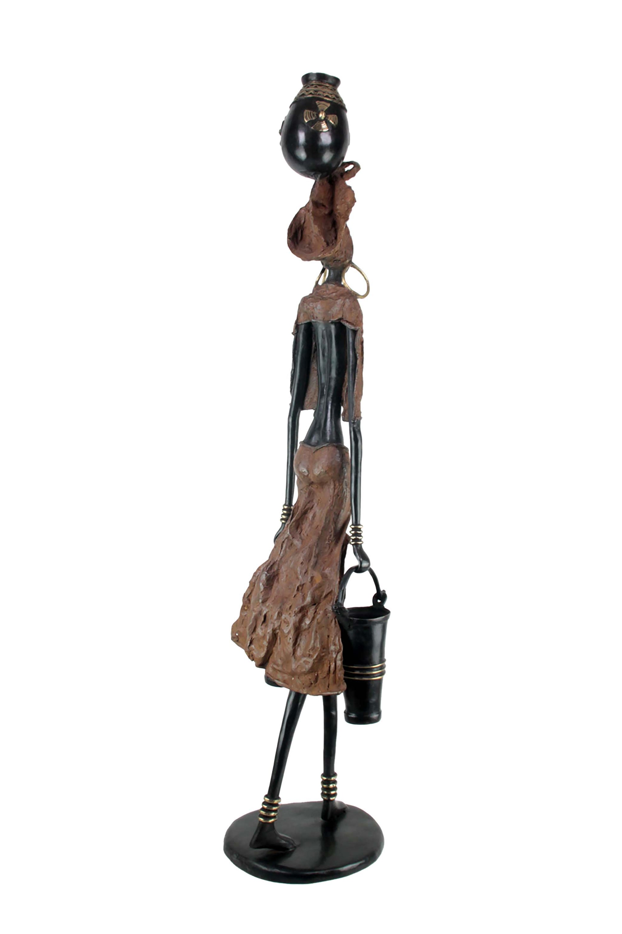Bronze Issouf femme à 2 seaux 120 cm marron n°1 Bronzes d'Afrique