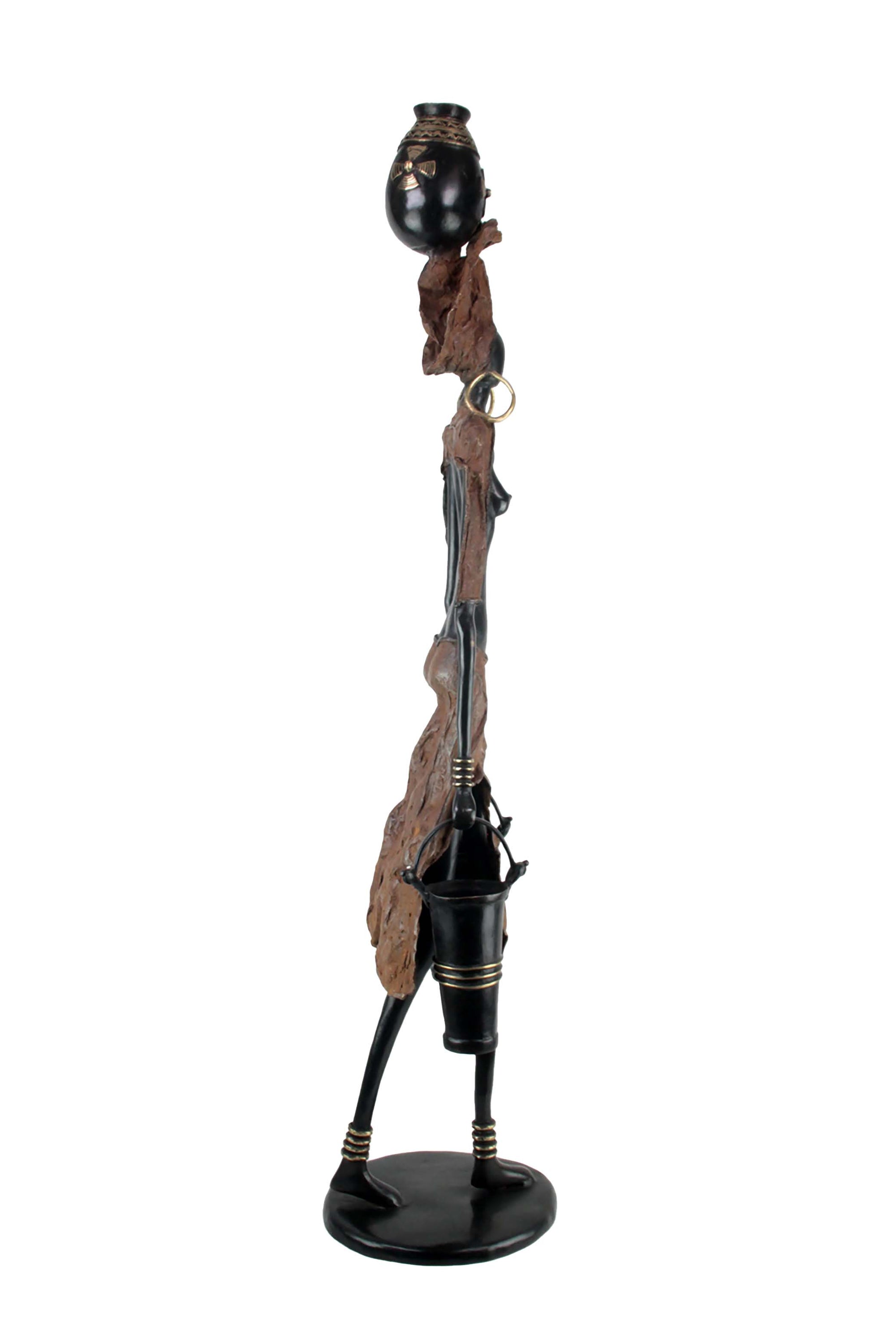 Bronze Issouf femme à 2 seaux 120 cm marron n°1 Bronzes d'Afrique