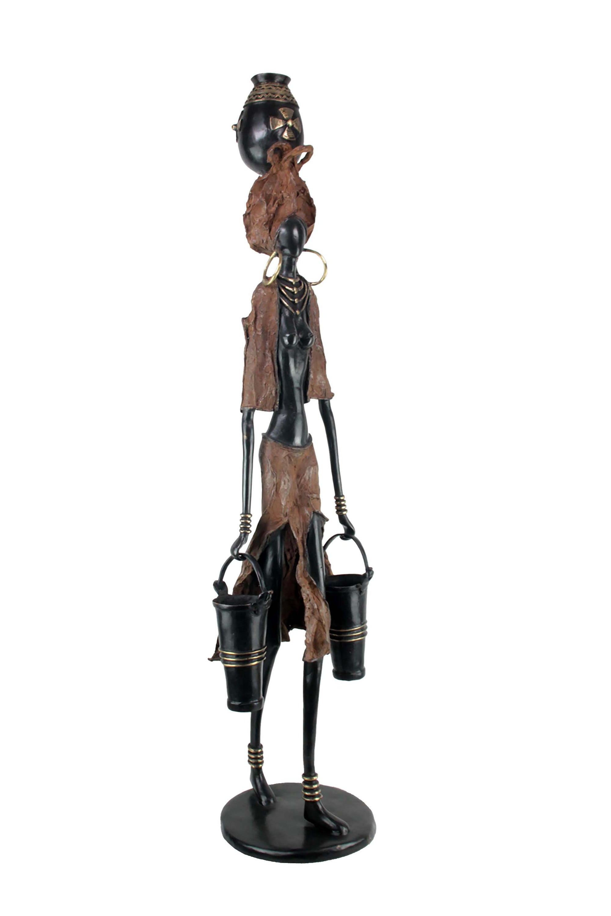 Bronze Issouf femme à 2 seaux 120 cm marron n°1 Bronzes d'Afrique