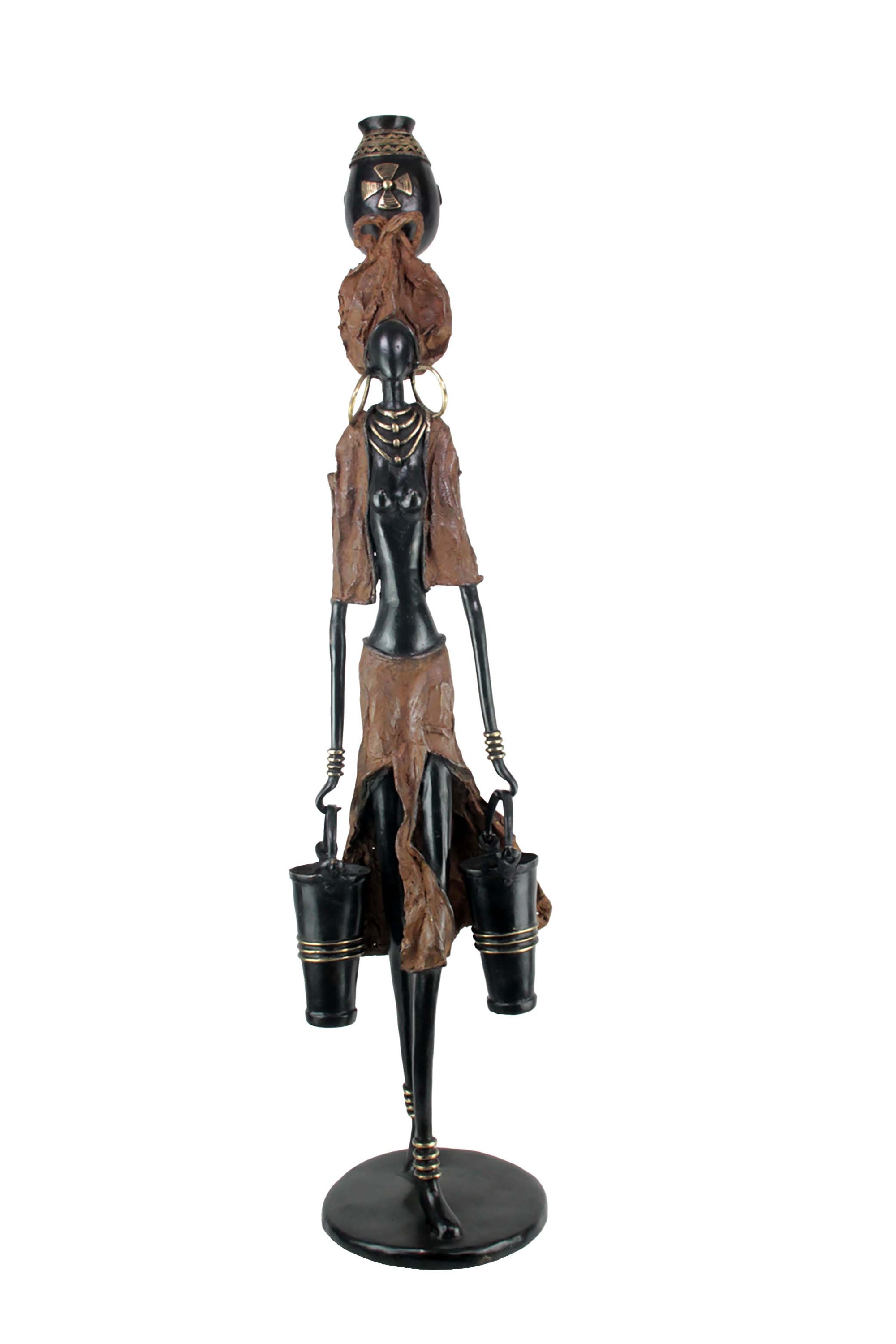 Bronze Issouf femme à 2 seaux 120 cm marron n°1 Bronzes d'Afrique