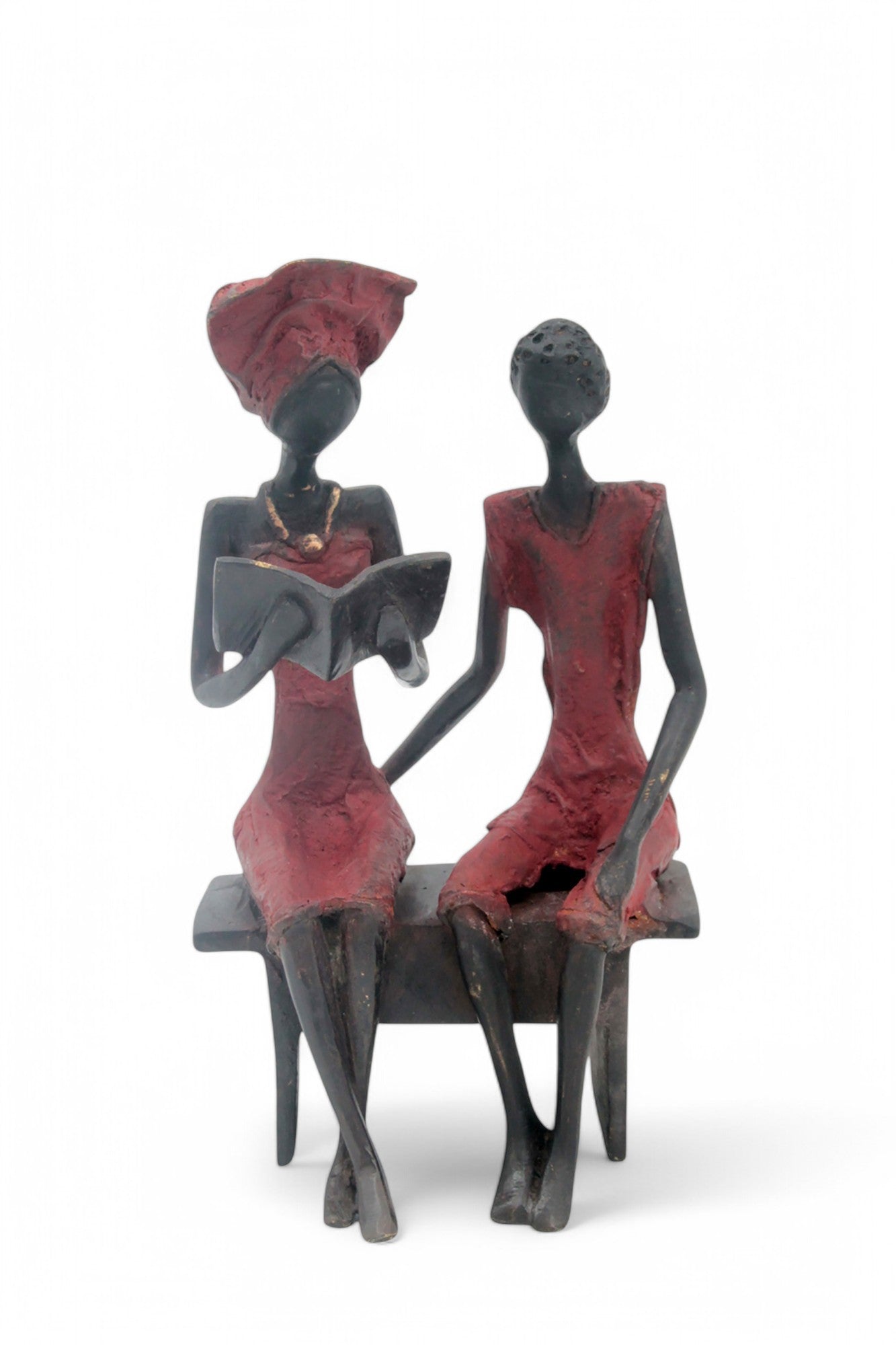 Bronze couple assis 20 cm rouge n°1 Bronzes d'Afrique