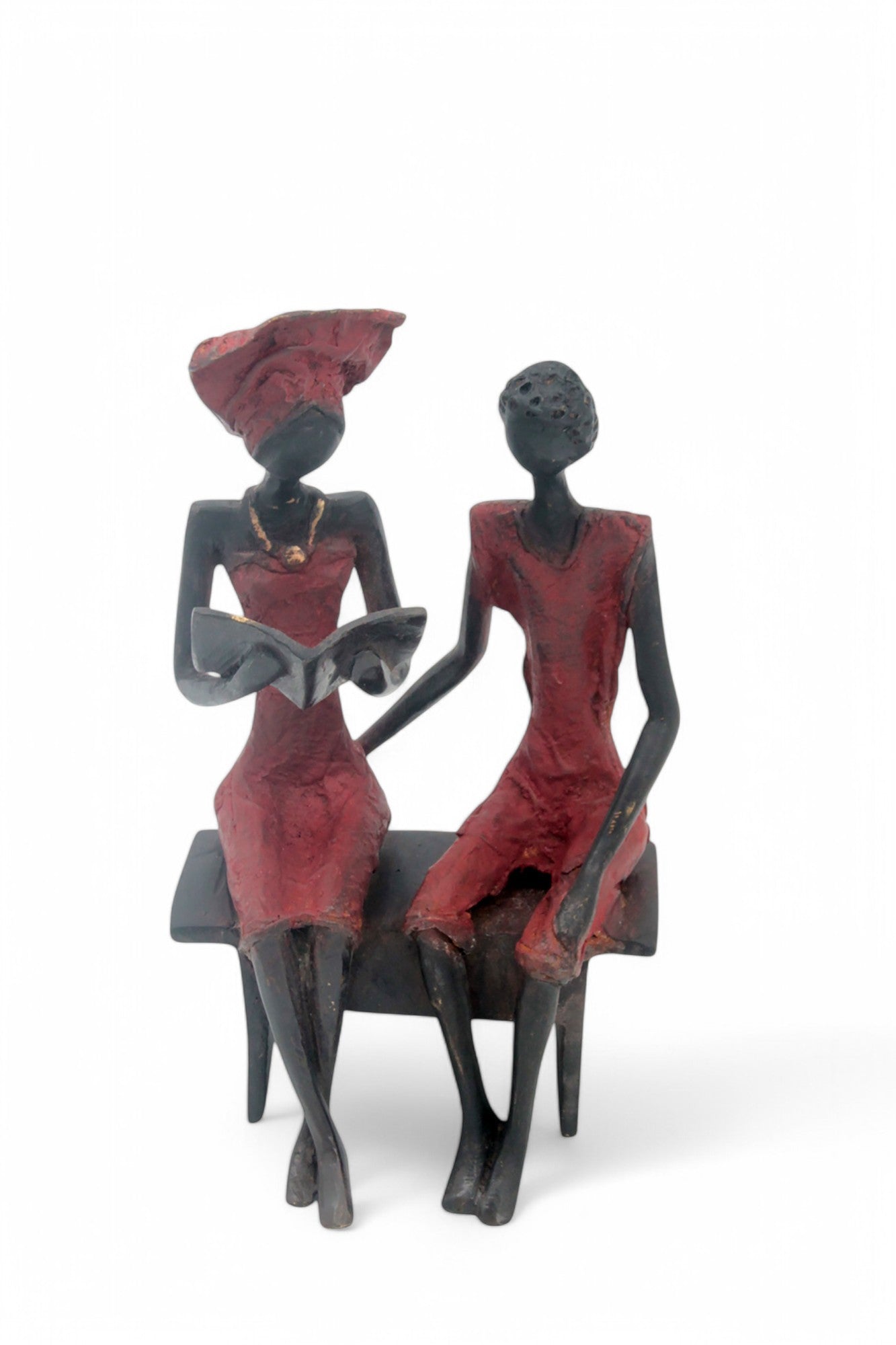 Bronze couple assis 20 cm rouge n°1 Bronzes d'Afrique