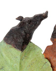 Bronze Feuille couple de sangliers 56 cm marron et vert n°1 Bronzes d'Afrique