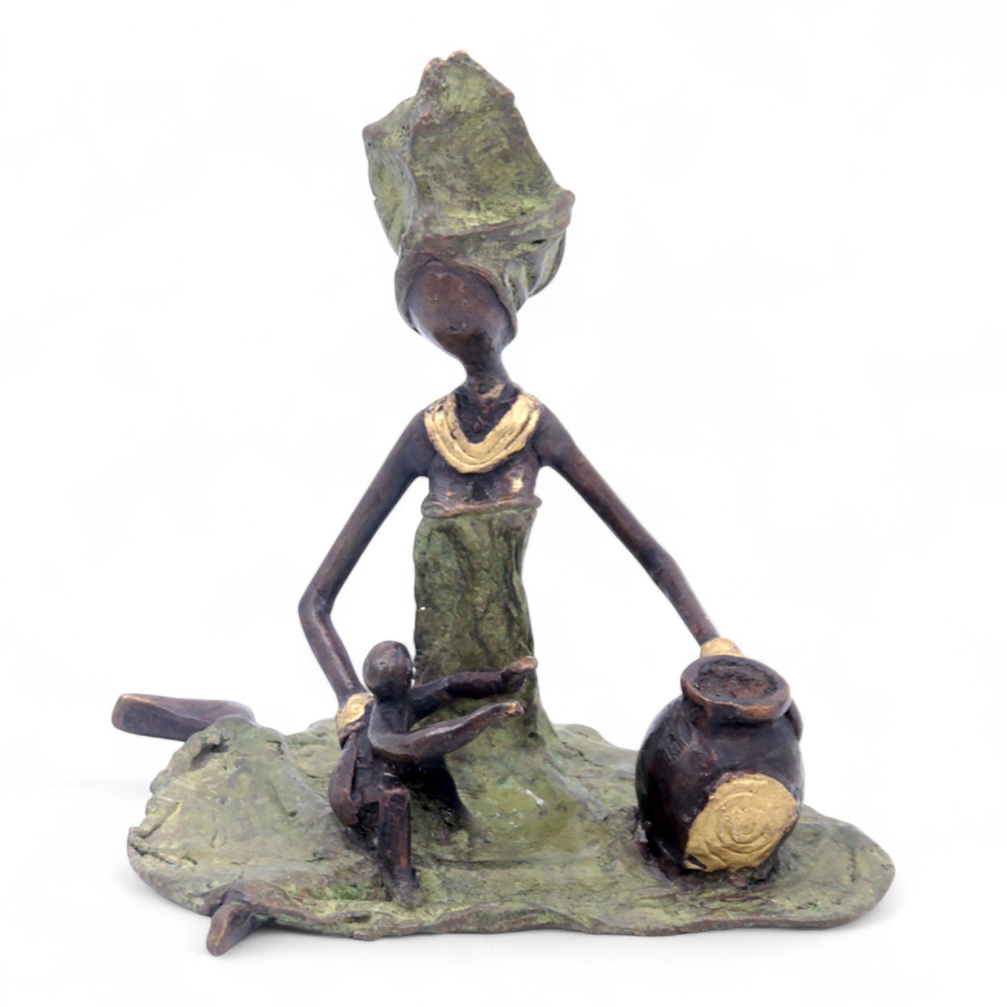 Bronze assis au sol 25 cm vert n°3 