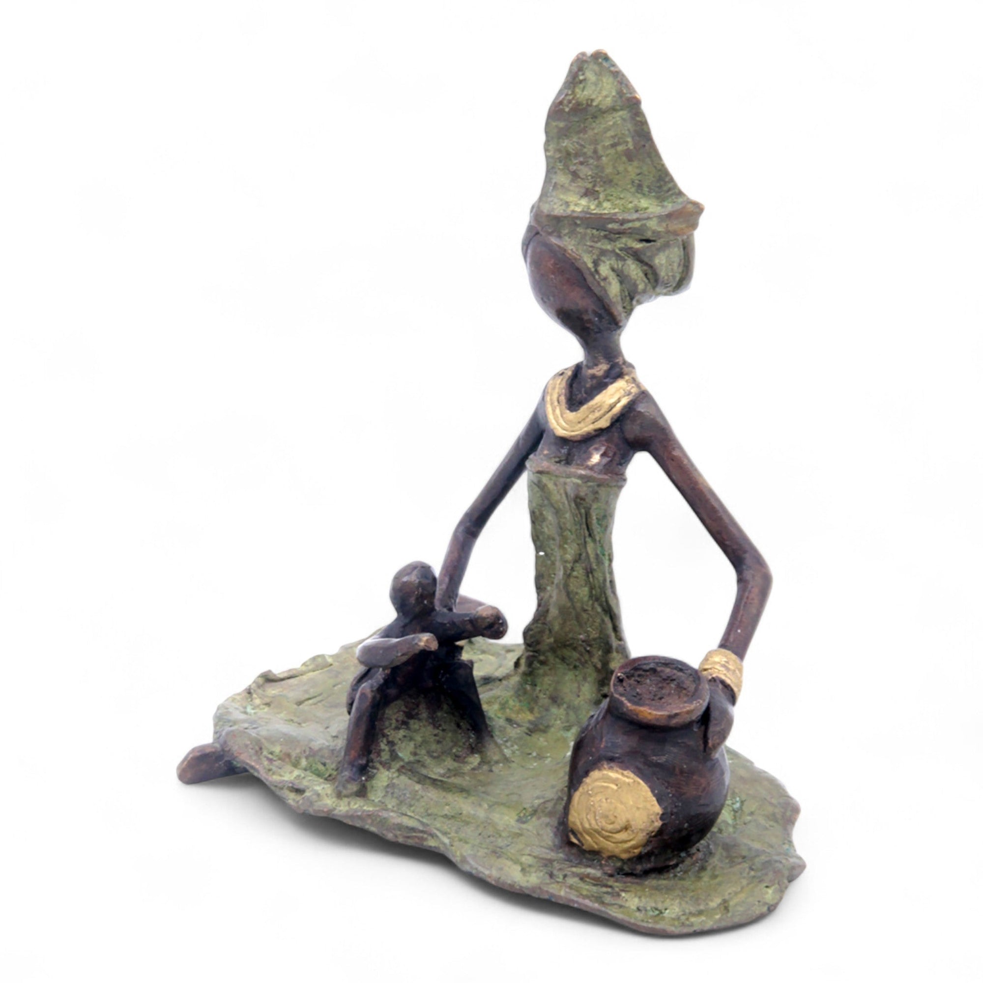 Bronze assis au sol 25 cm vert n°3 