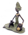 Bronze assis au sol 25 cm vert n°3 