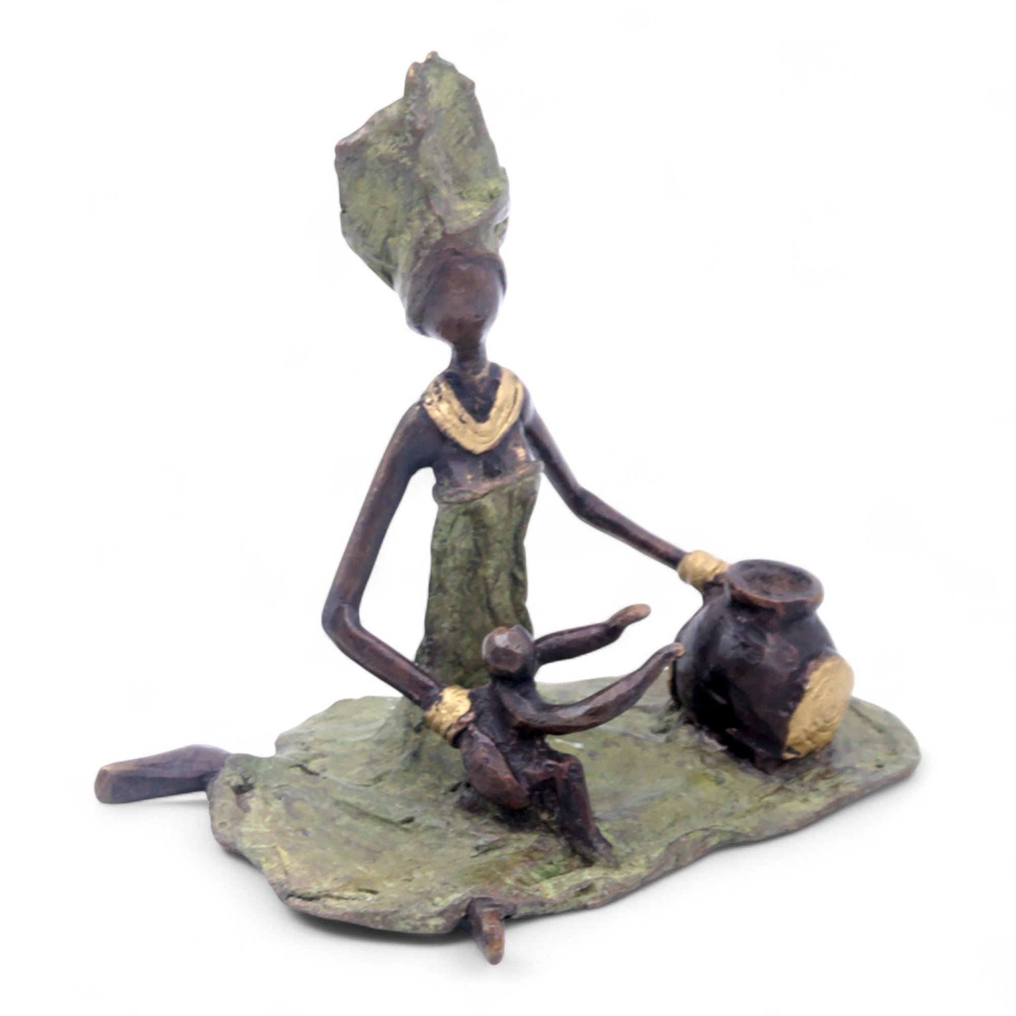 Bronze assis au sol 25 cm vert n°3 