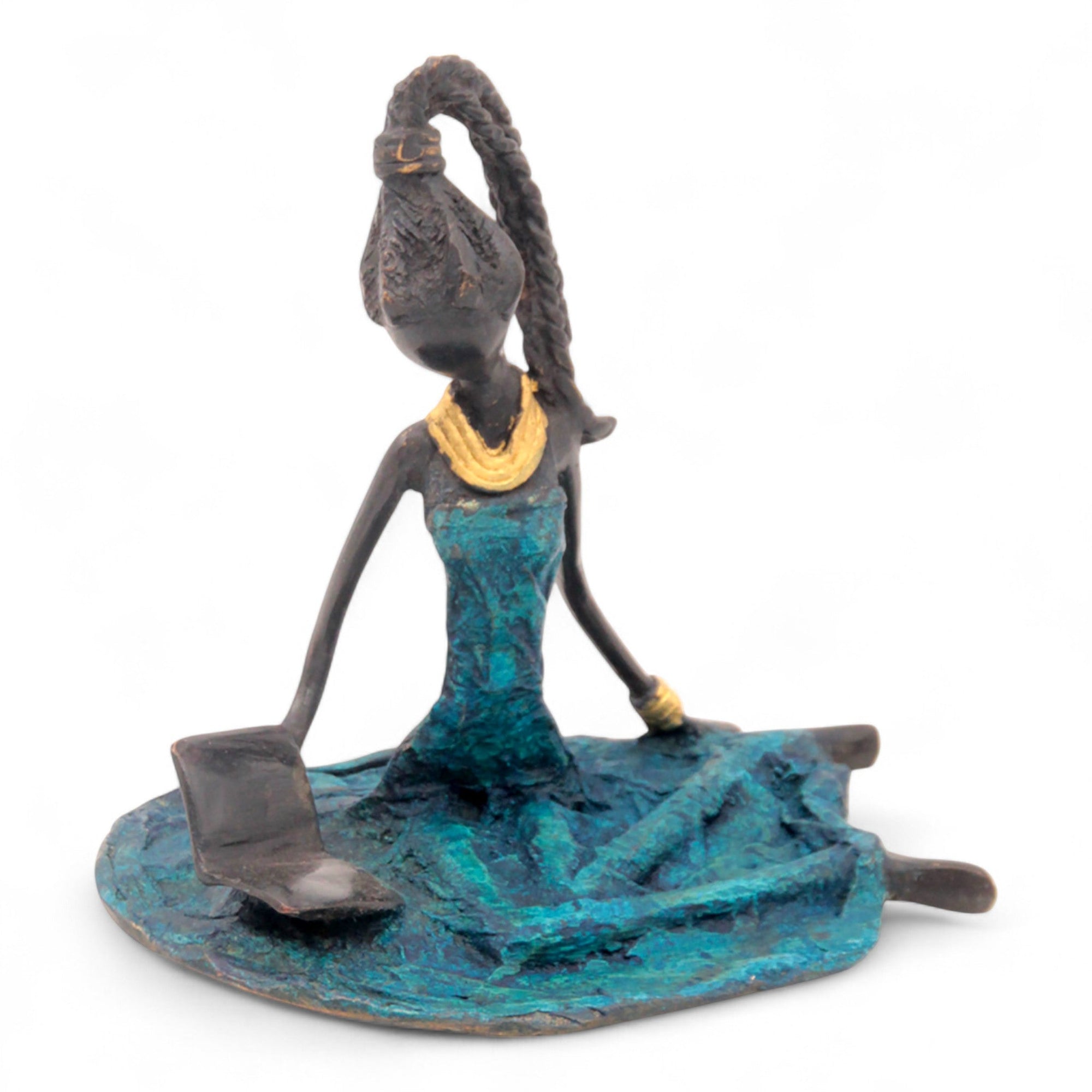 Bronze assis au sol 25 cm bleu n°7 