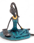 Bronze assis au sol 25 cm bleu n°7 
