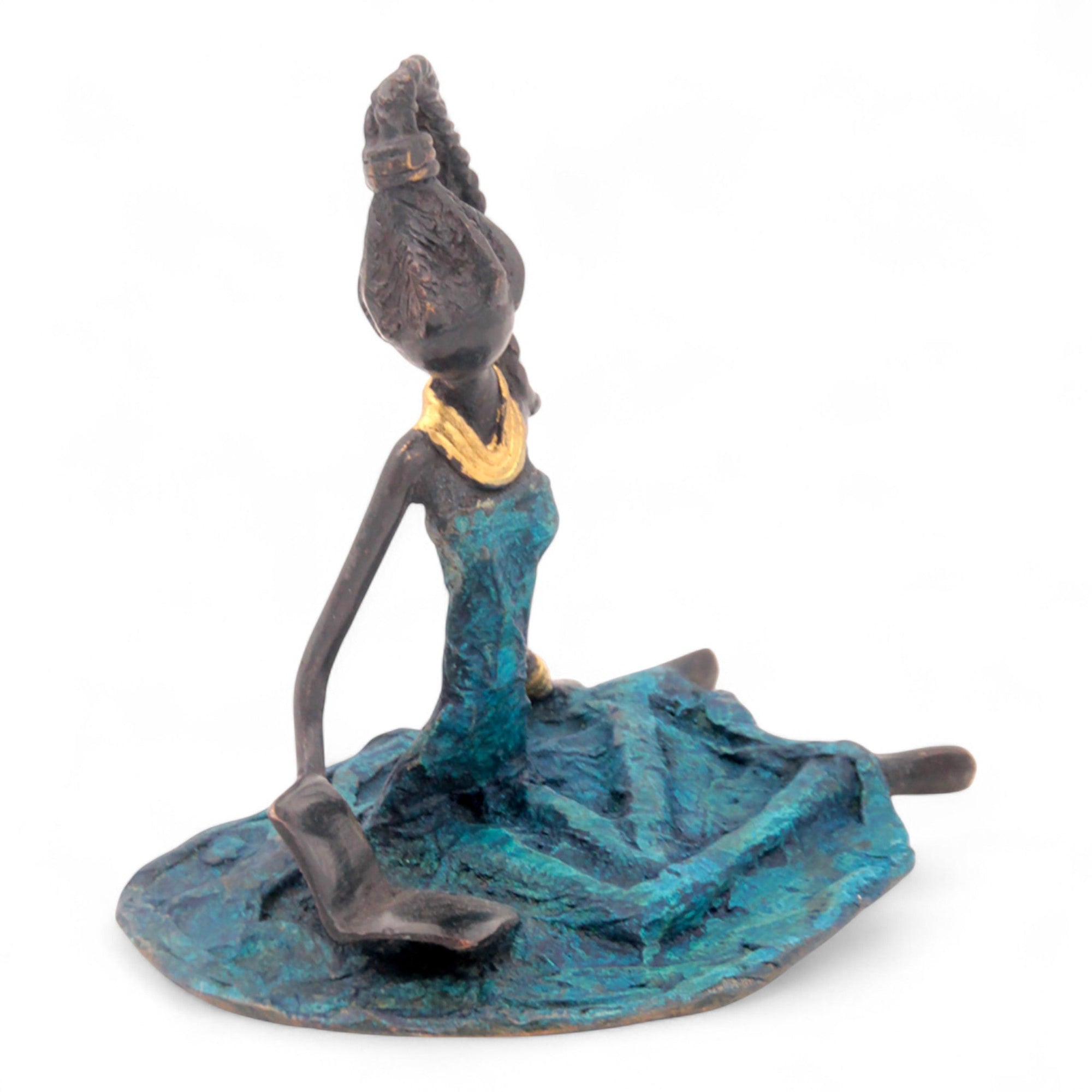 Bronze assis au sol 25 cm bleu n°7 