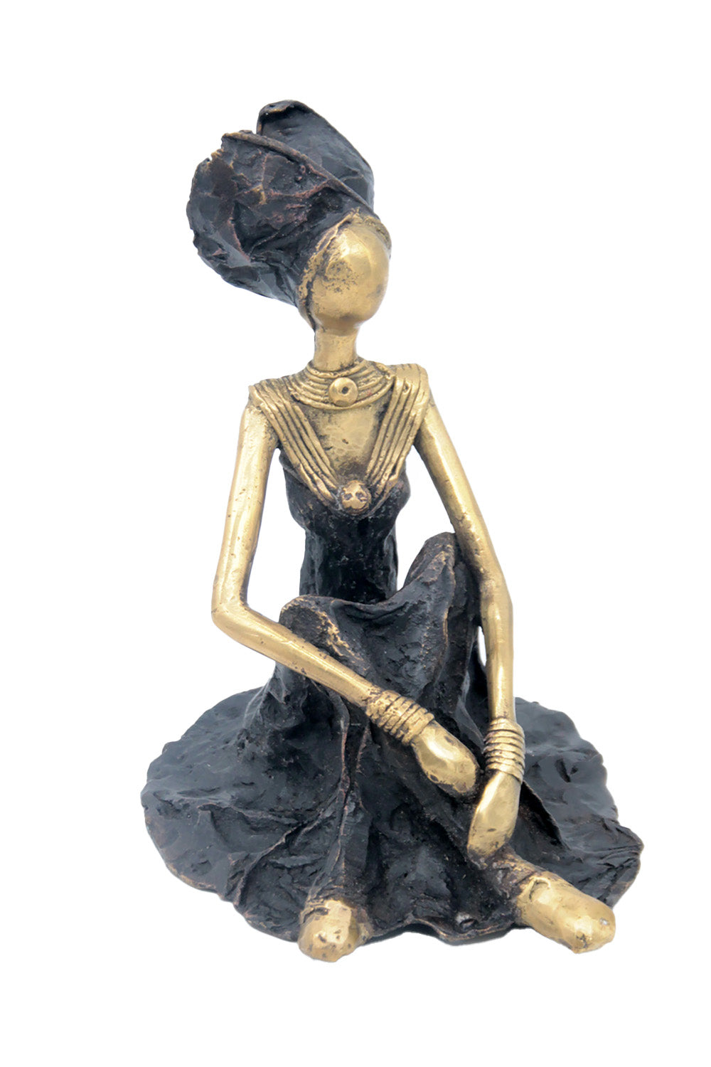 Bronze assis au sol 55 cm noir et doré n°3 Bronzes d'Afrique