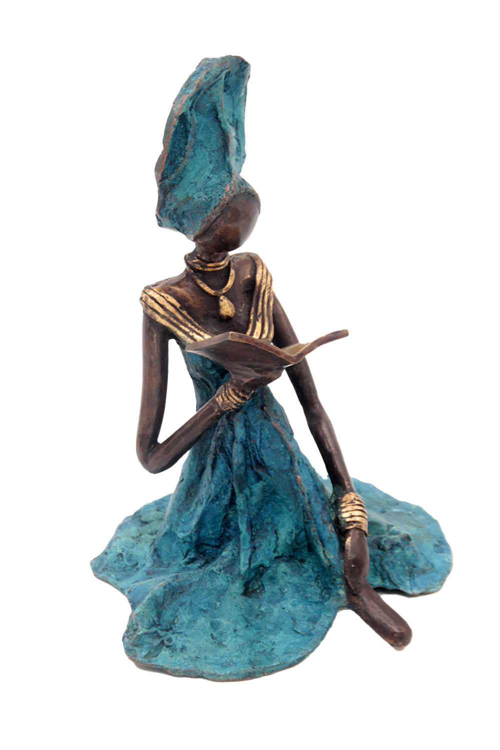 Bronze assis au sol 55 cm bleu n°1 Bronzes d'Afrique