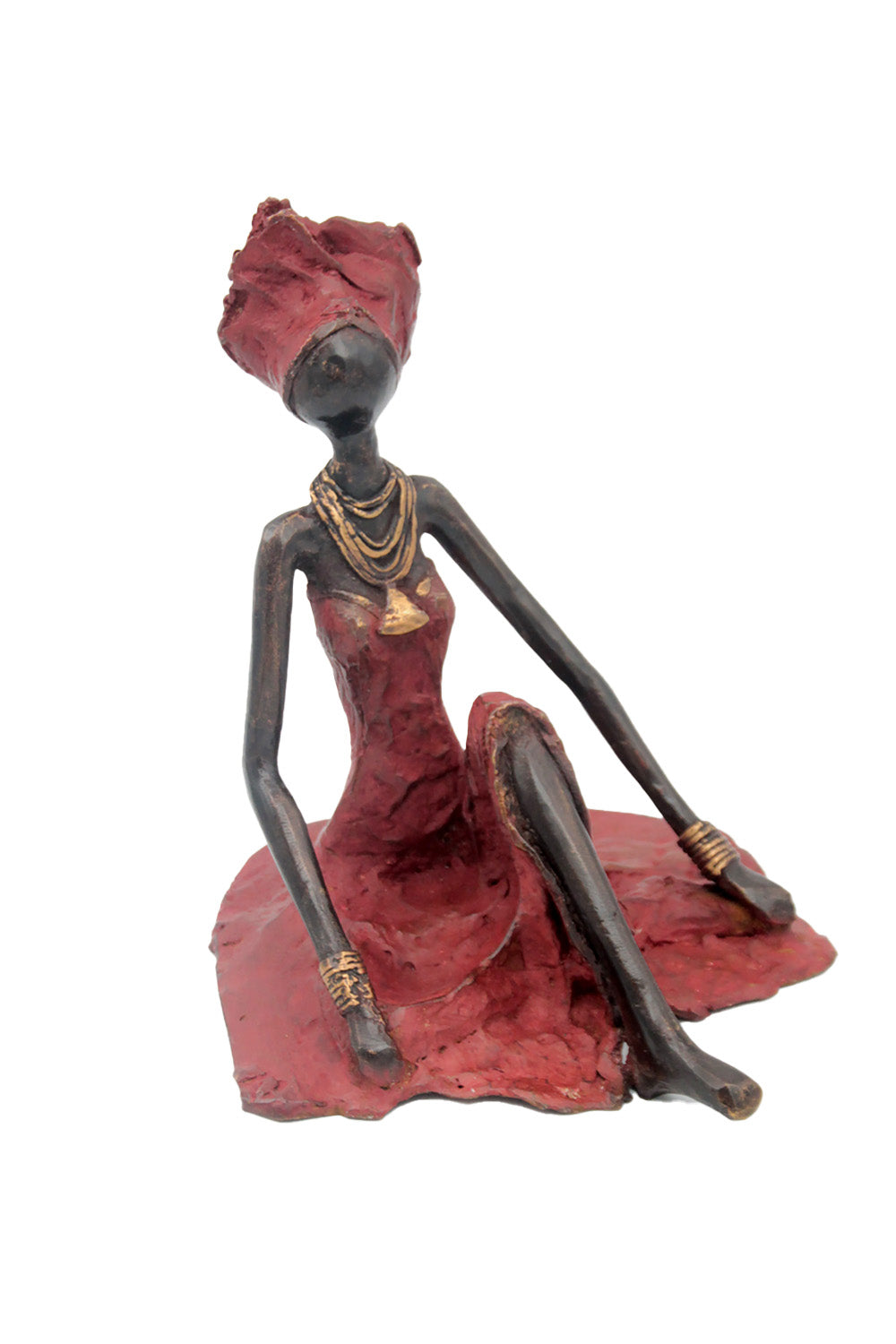 Bronze assis au sol 55 cm rouge n°2 Bronzes d'Afrique