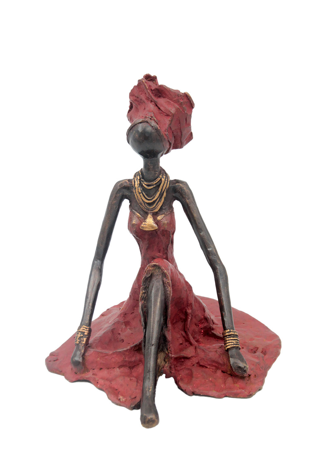 Bronze assis au sol 55 cm rouge n°2 Bronzes d'Afrique