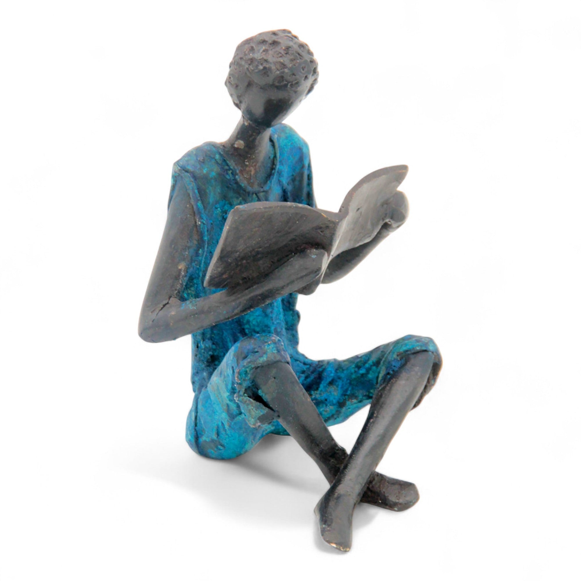 Bronze assis à poser 25 cm bleu n°5 