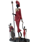 Famille Massaï 50 cm rouge n°1 Bronzes d'Afrique