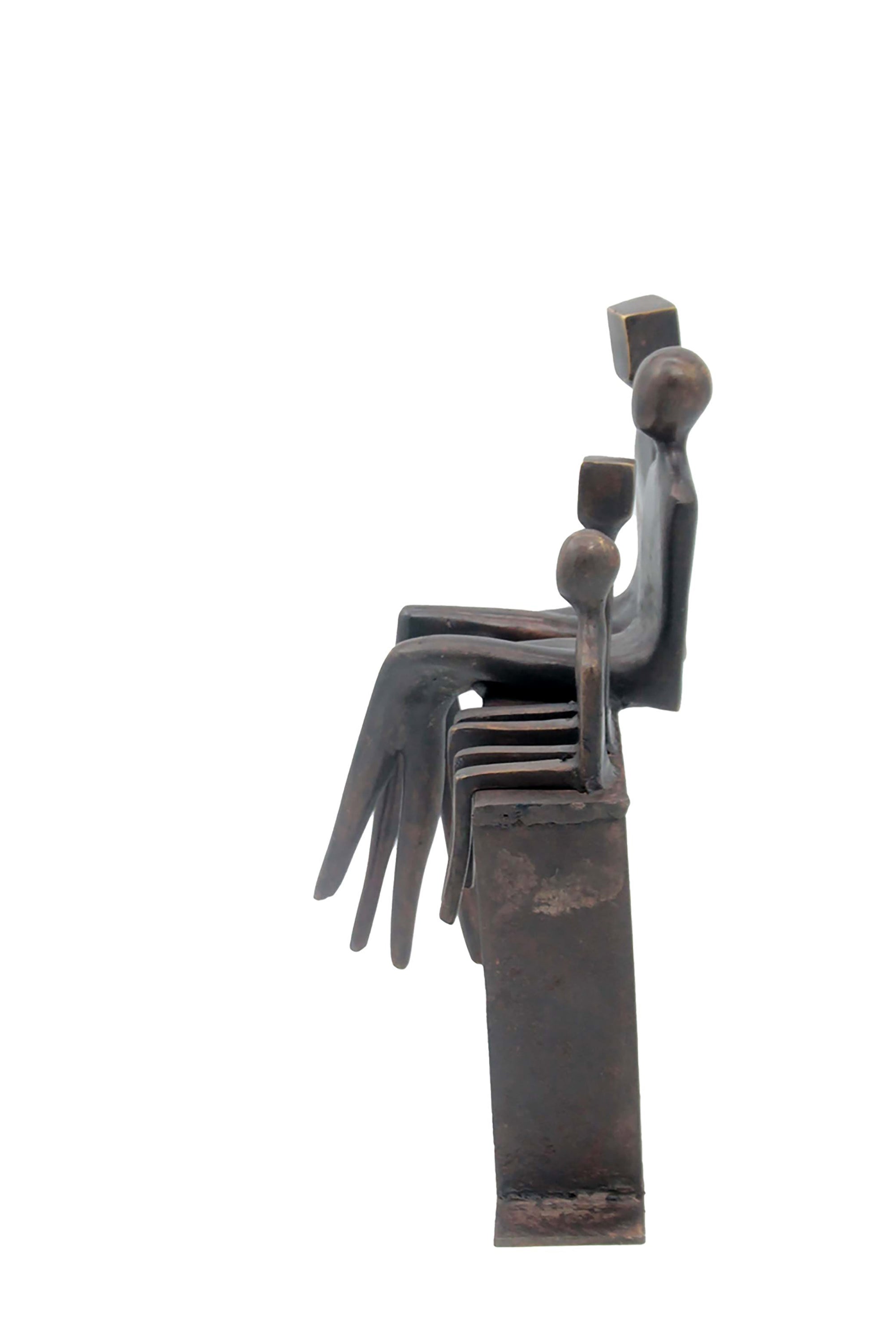 Bronze famille abstraite sur banc 28 cm marron n°3 Bronzes d'Afrique
