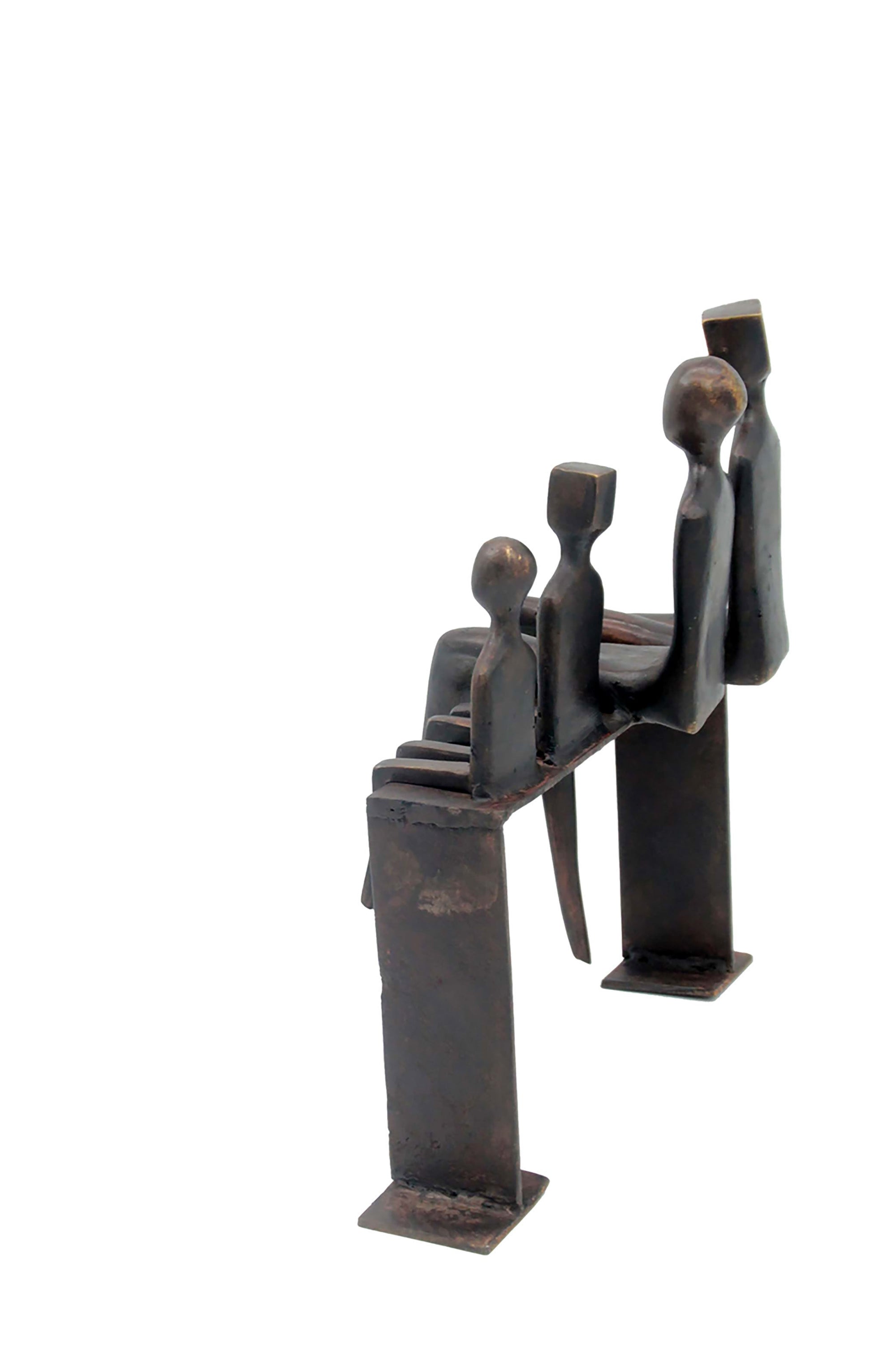 Bronze famille abstraite sur banc 28 cm marron n°3 Bronzes d'Afrique