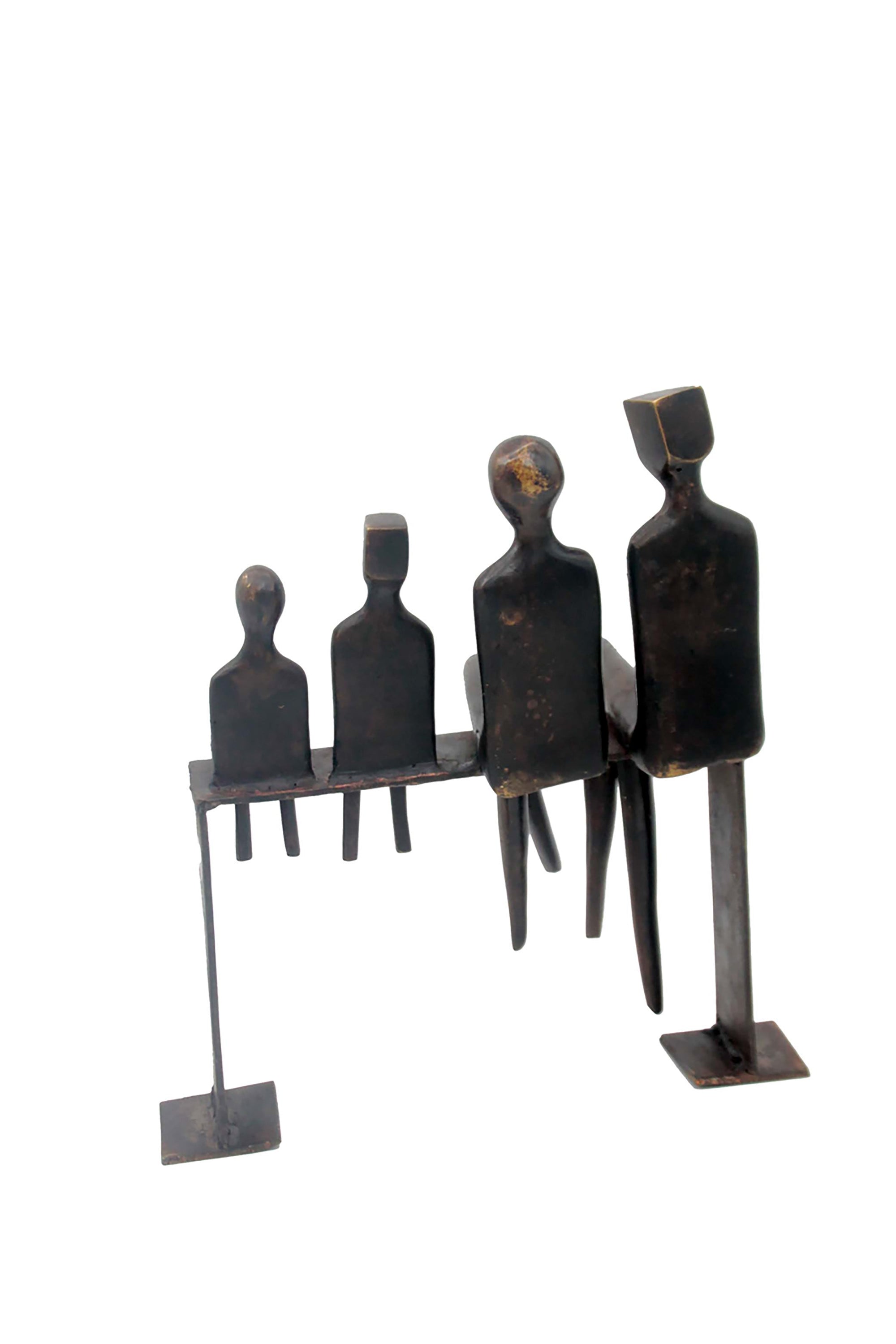 Bronze famille abstraite sur banc 28 cm marron n°3 Bronzes d'Afrique