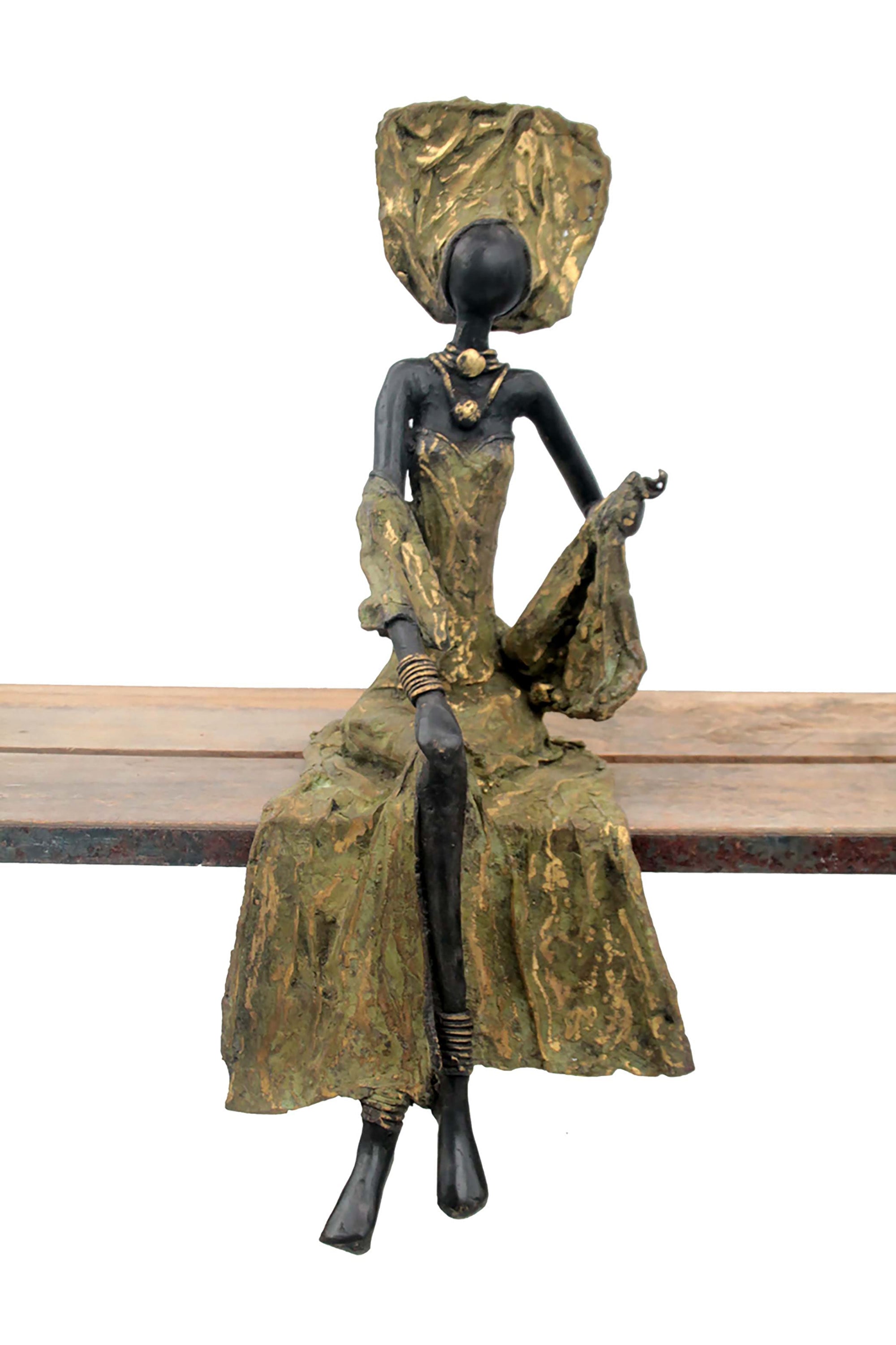Bronze assis 40 cm vert n°4 Bronzes d'Afrique