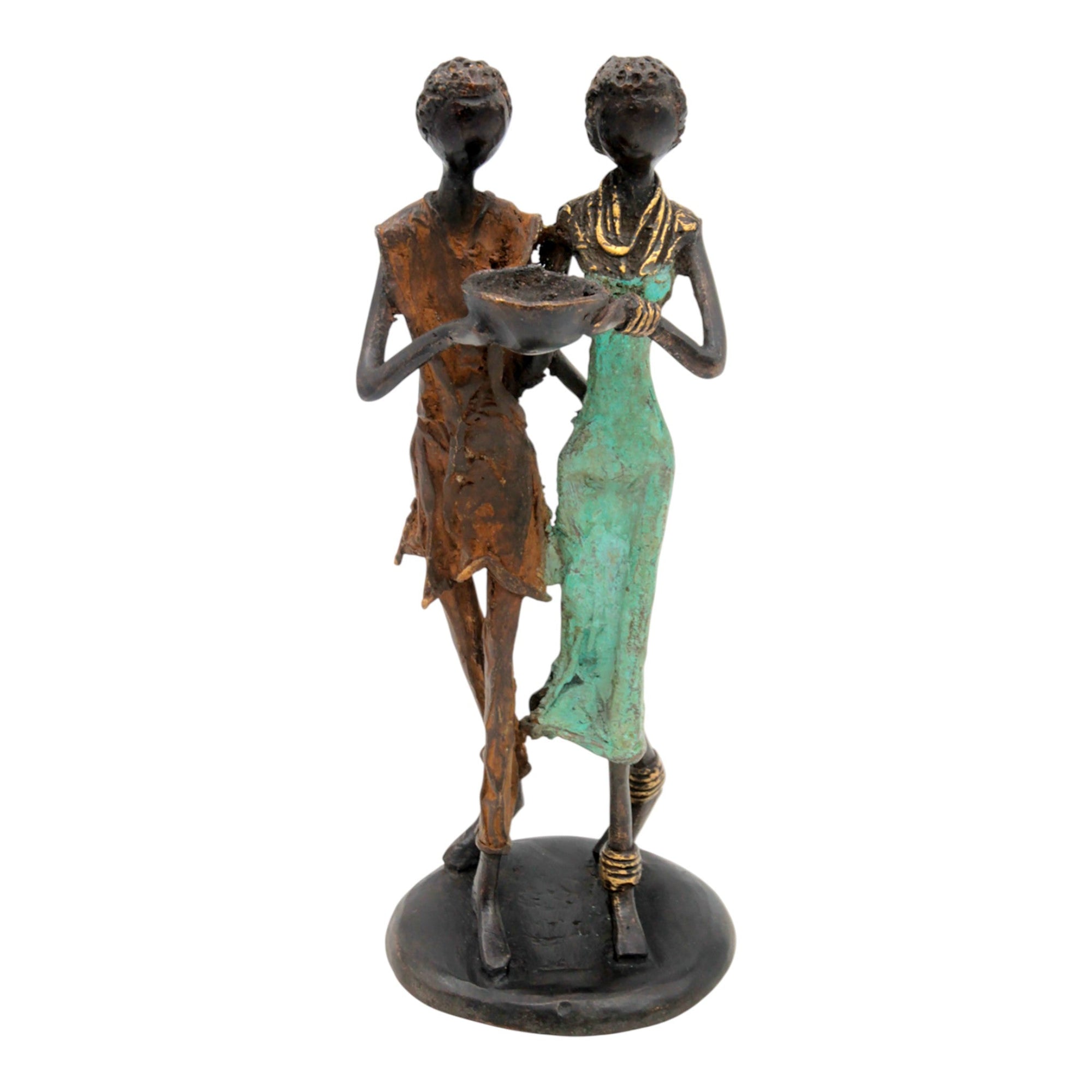 Bronze couple 25 cm marron et vert n°4 